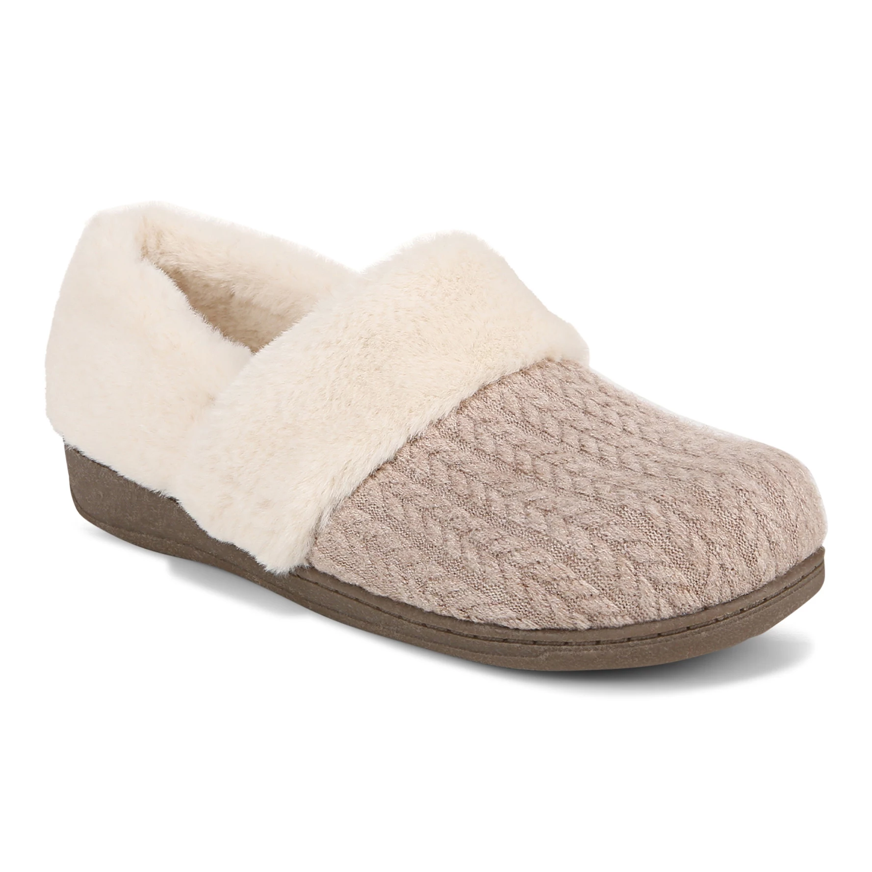 Vionic Cable Knit Faux Fur Slippers - Endear