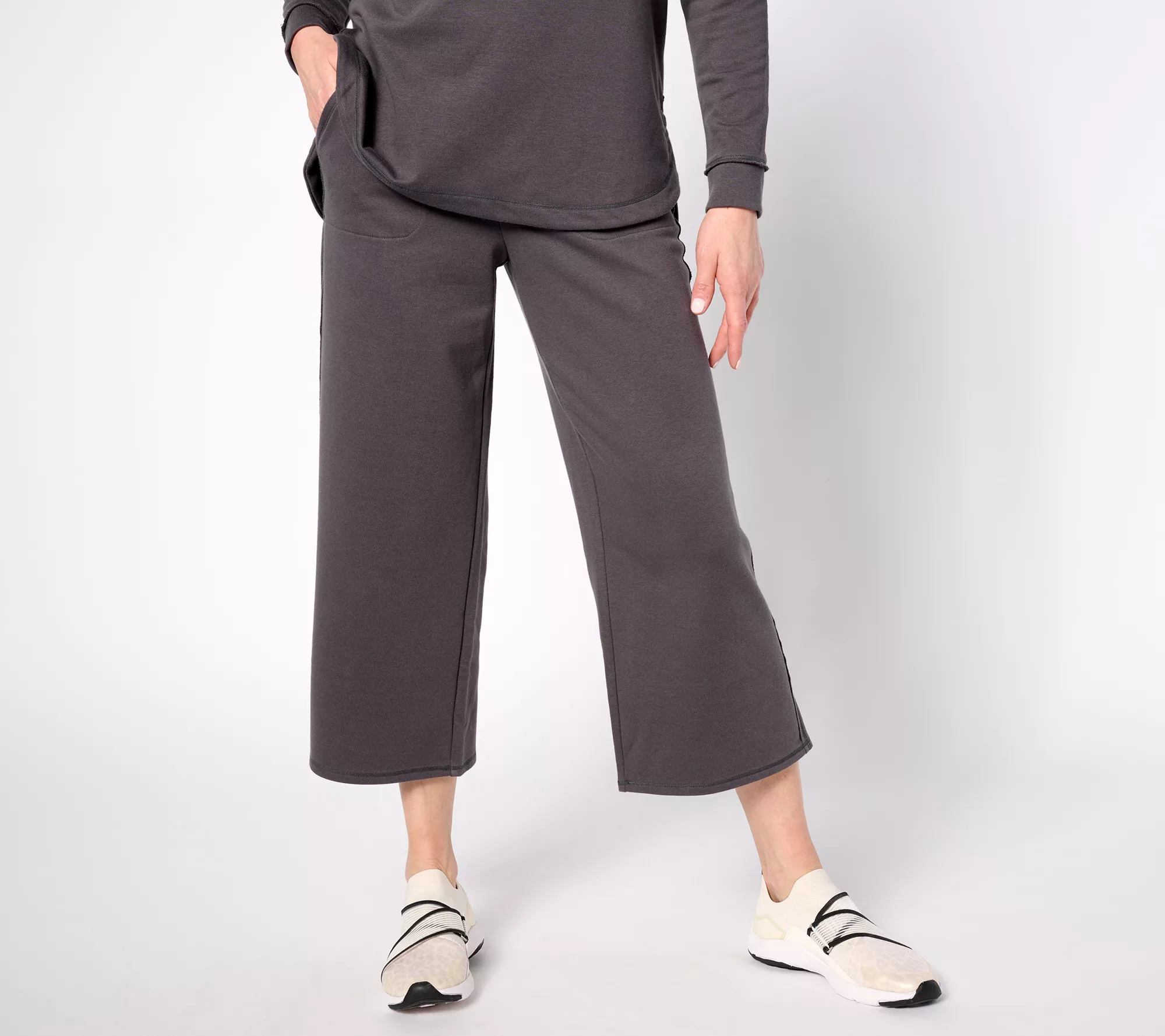 zuda Regular French Terry Wide-Leg Ankle Pants