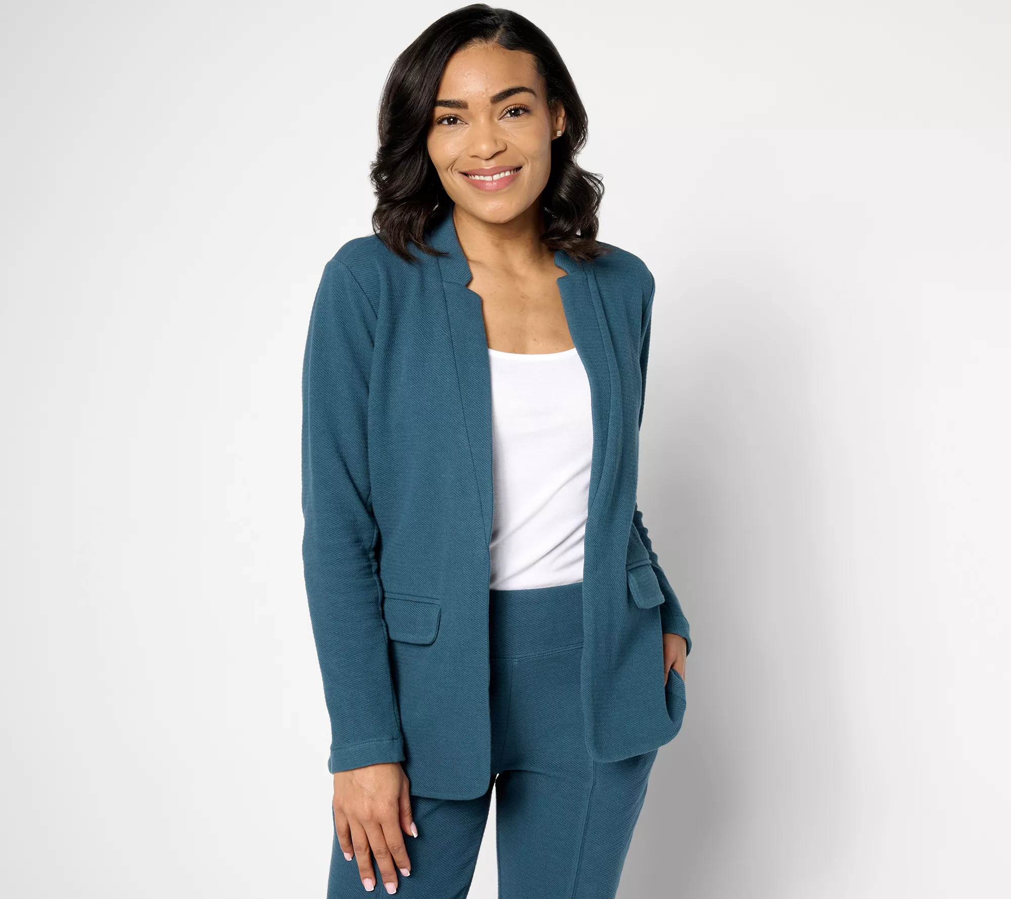 zuda Textured Ponte Blazer with Notched Collar