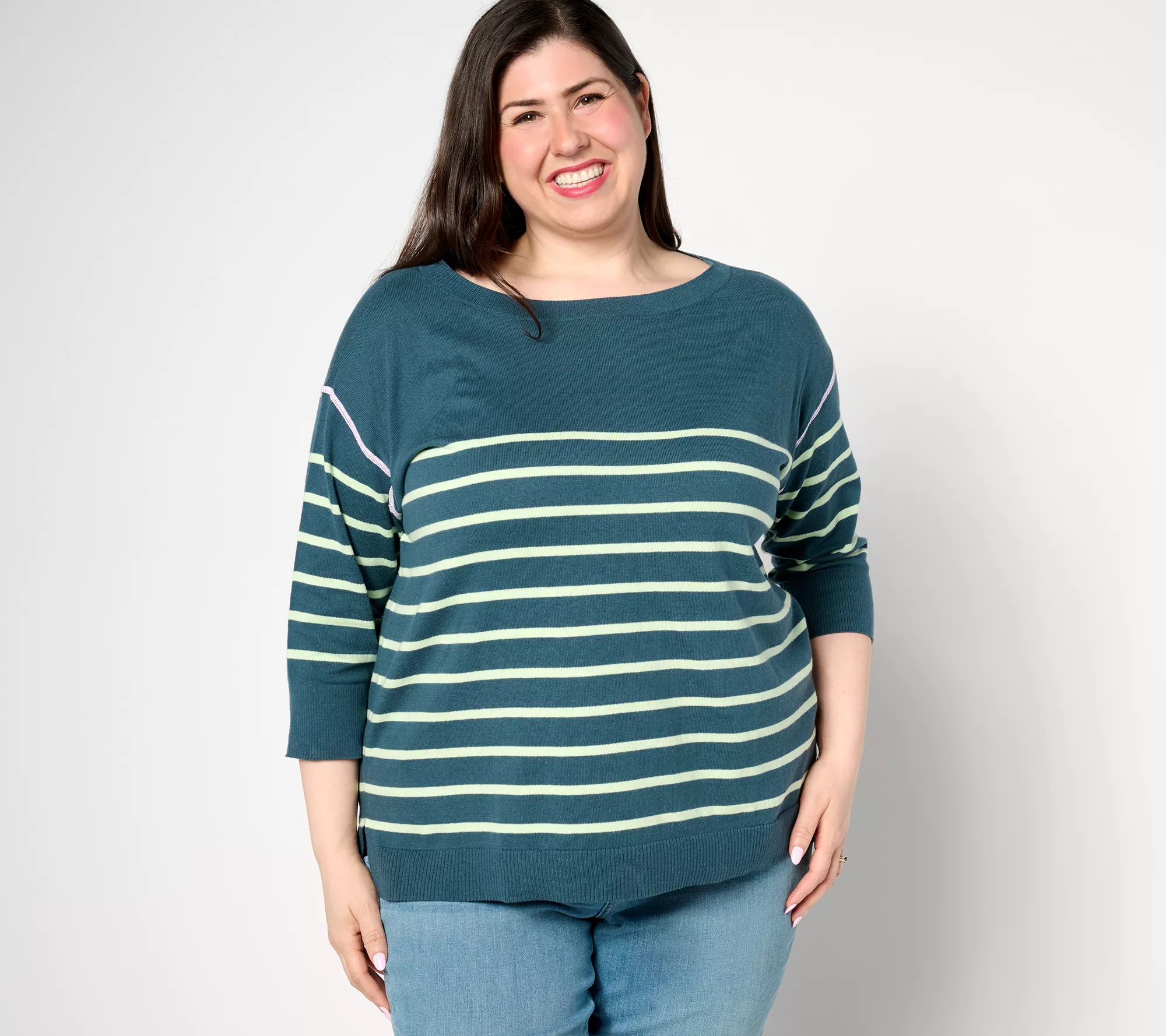 zuda Fine Gauge Cotton 3/4-Sleeve Sweater