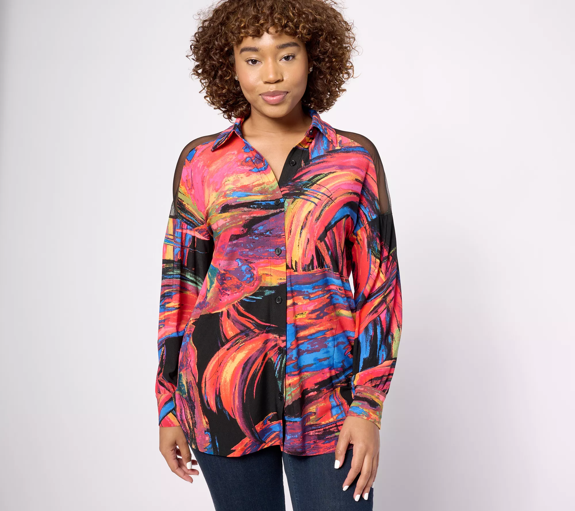 "As Is" Attitudes by Renee Como Jersey Mesh Shoulder Shirt