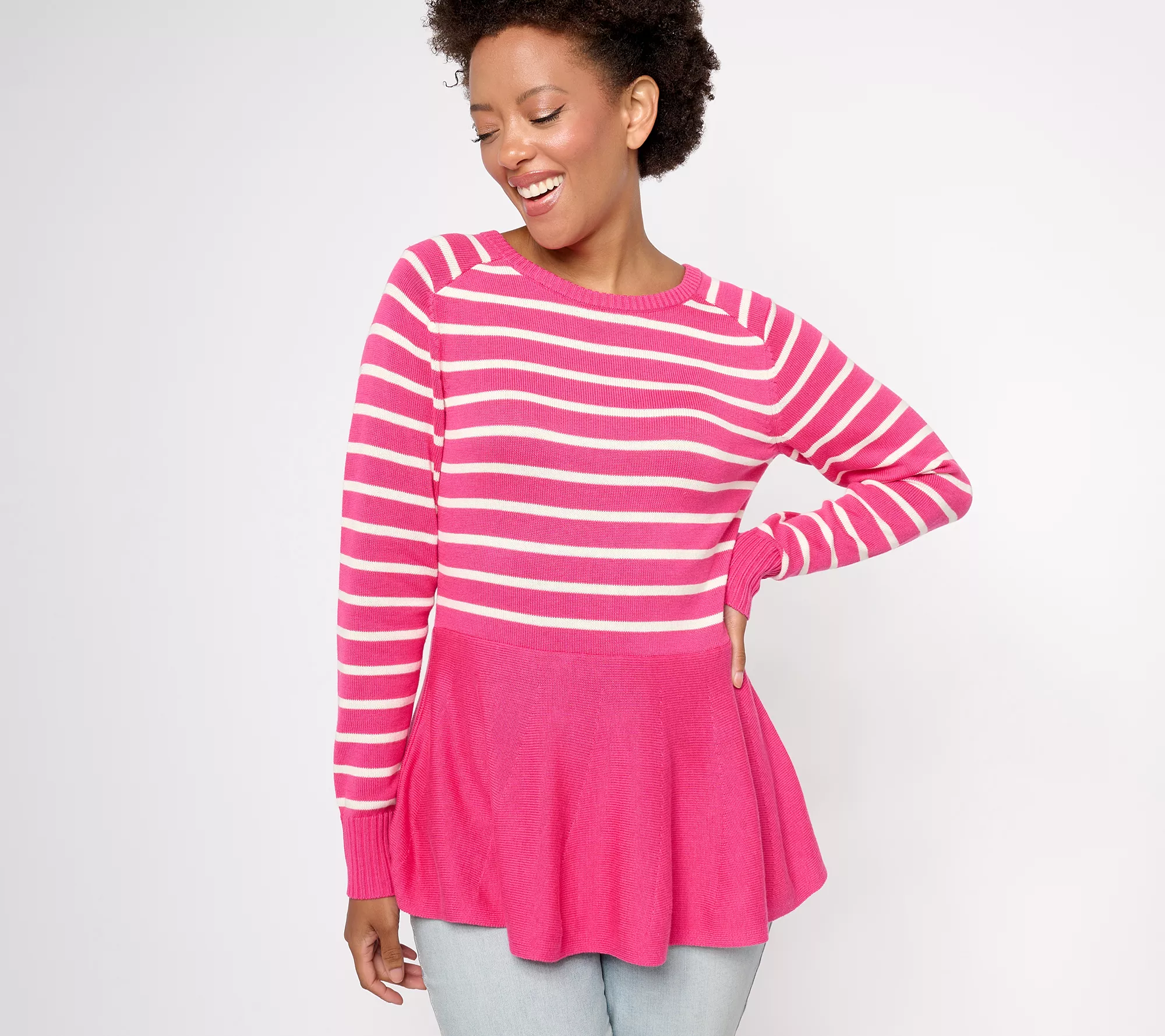 "As Is" AnyBody Stripe Peplum Sweater