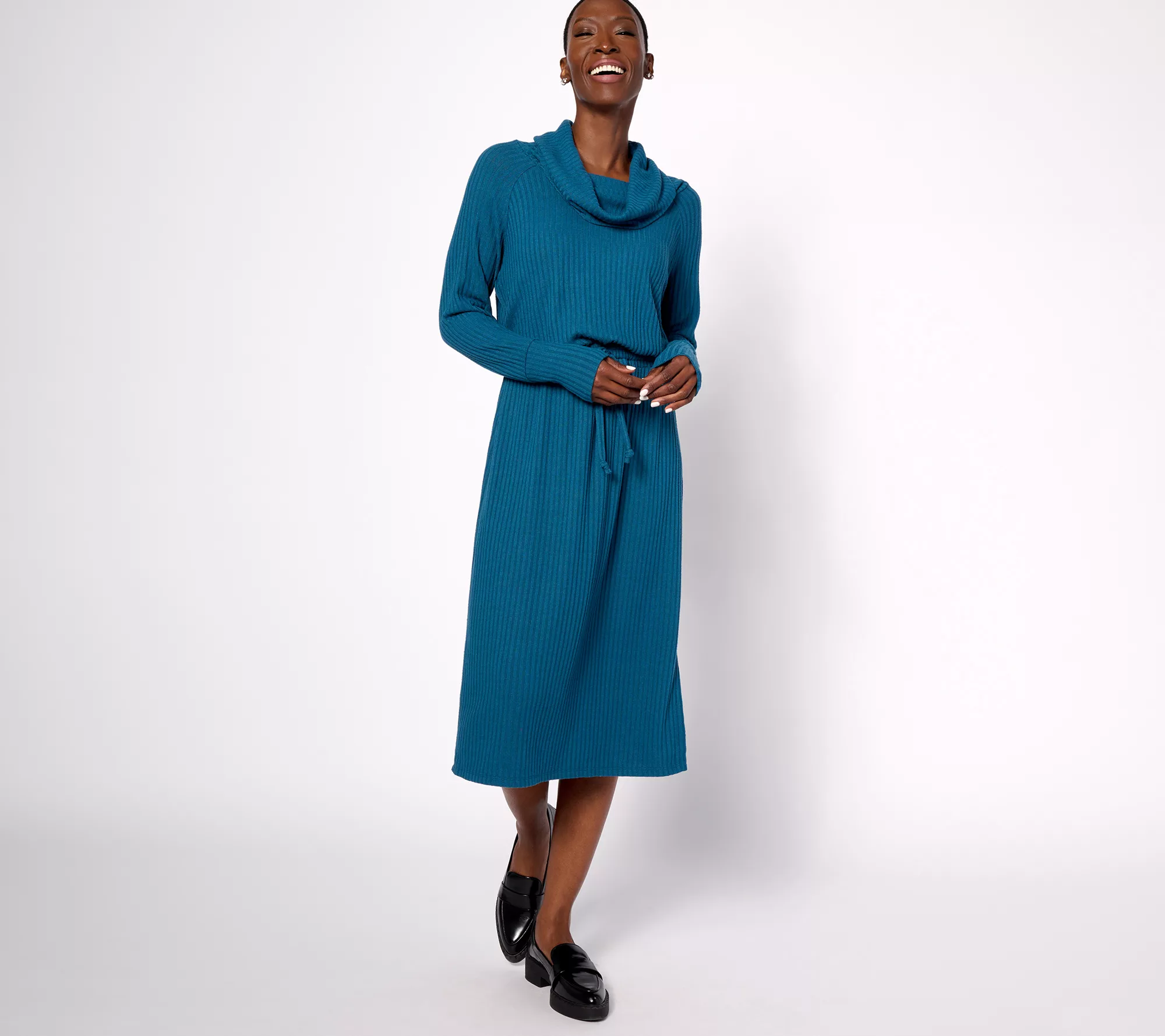 "As Is" AnyBody Petite Rib Knit Cowl Neck Dress