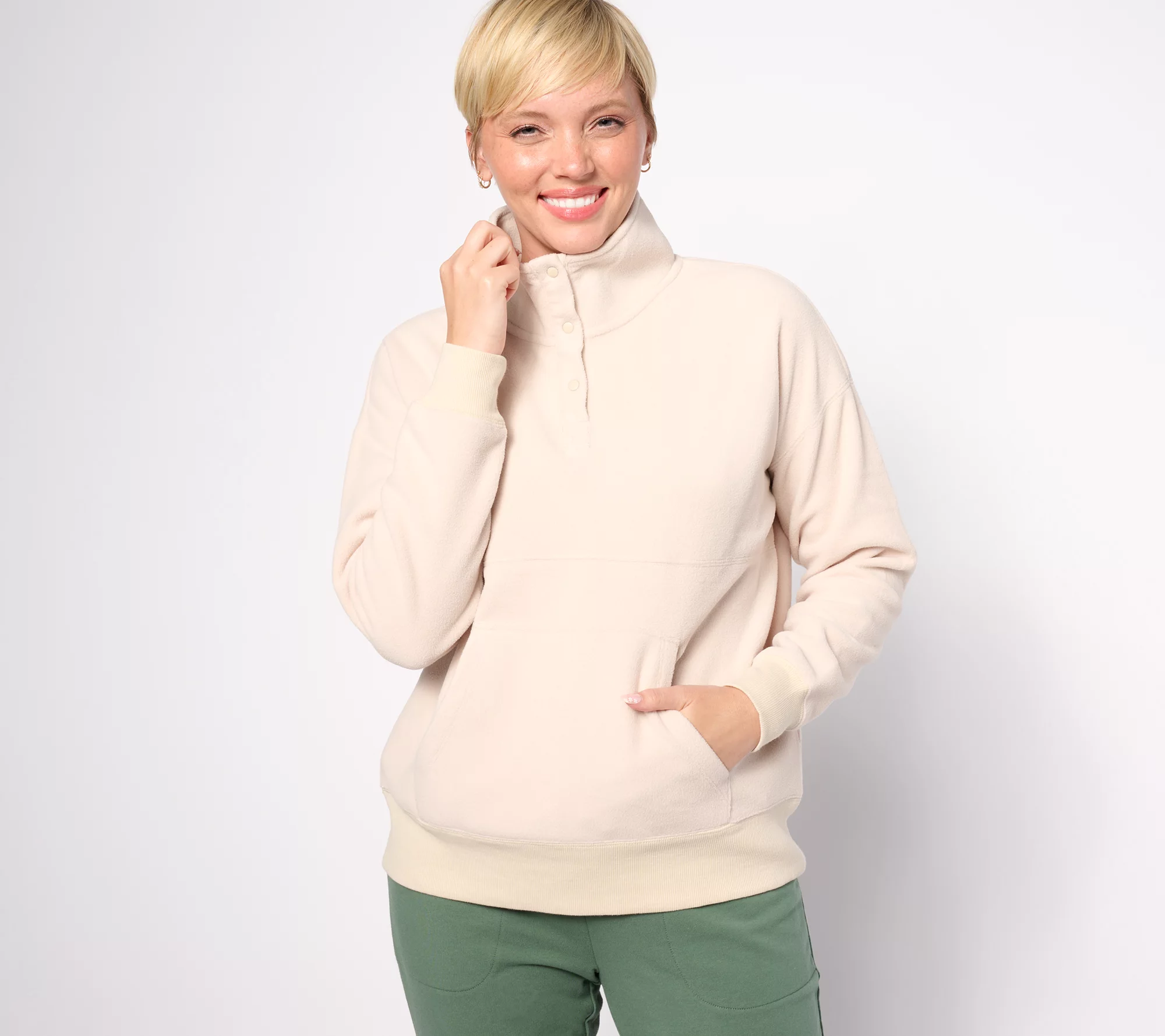 "As Is" Anybody Lounge Polar Fleece Pop Over Henley Top