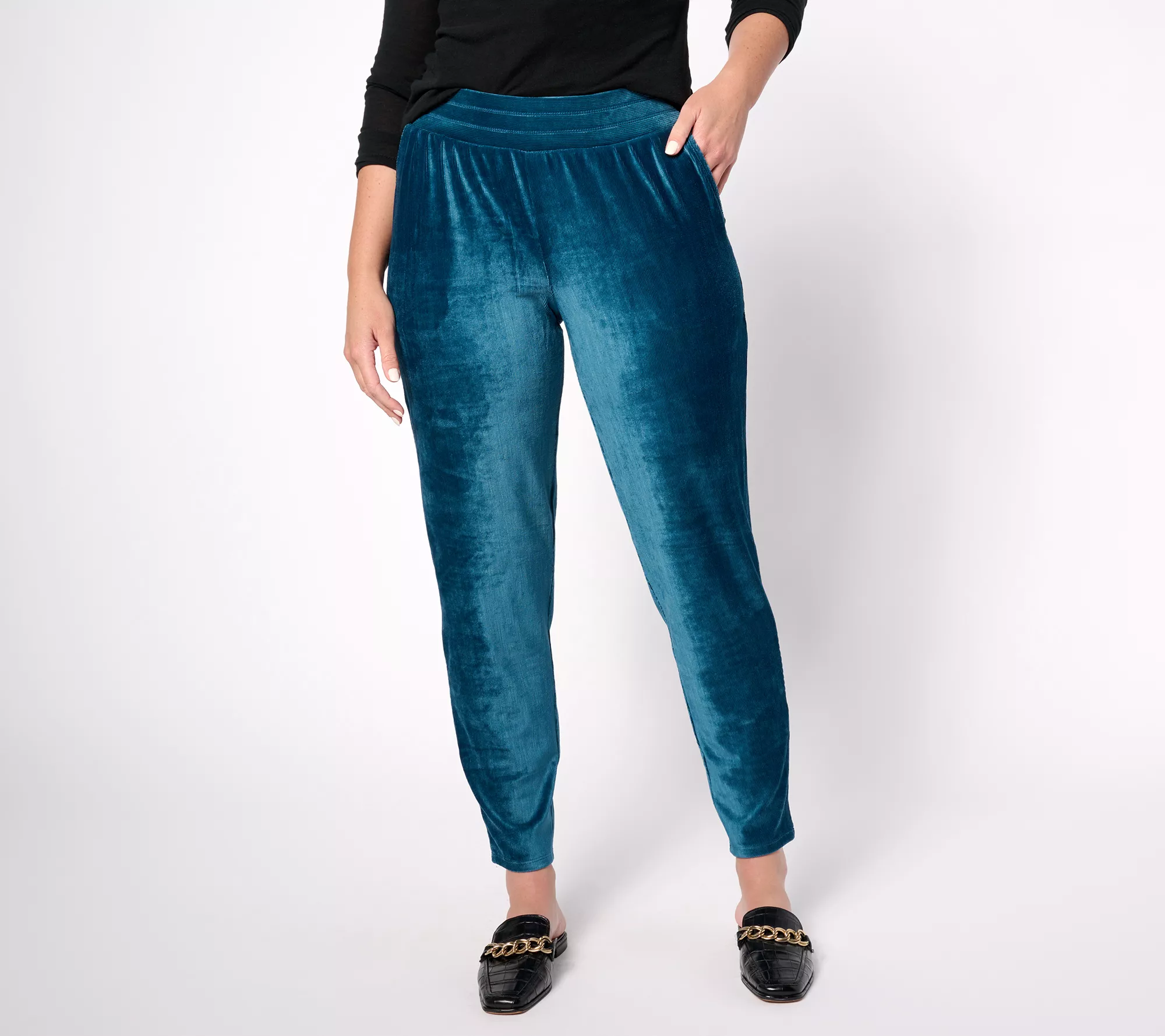 "As Is" AnyBody Rib Velour Pull On Tapered Leg Pant