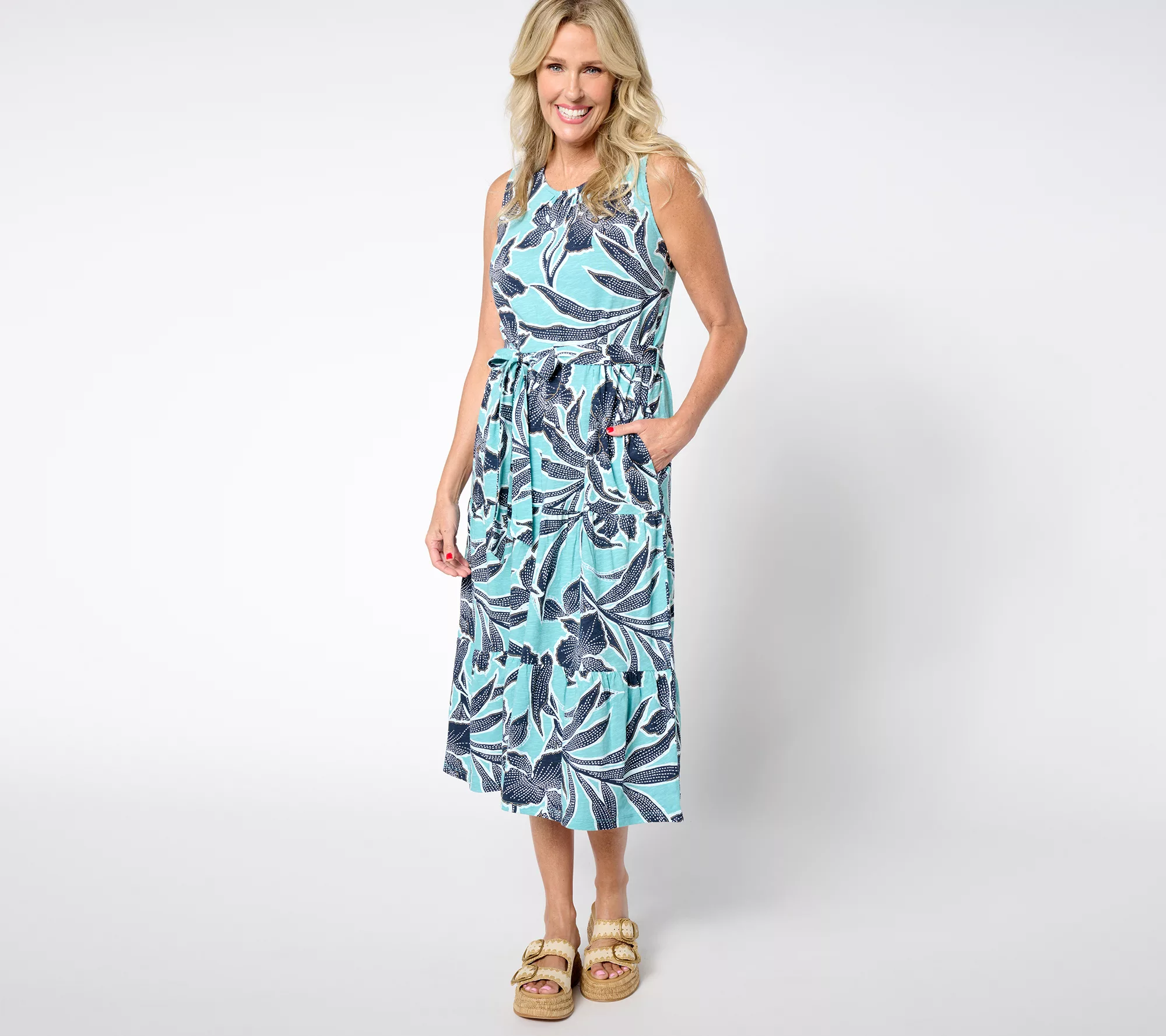 Denim & Co. Adaptive Slub Jersey Tiered Midi Dress