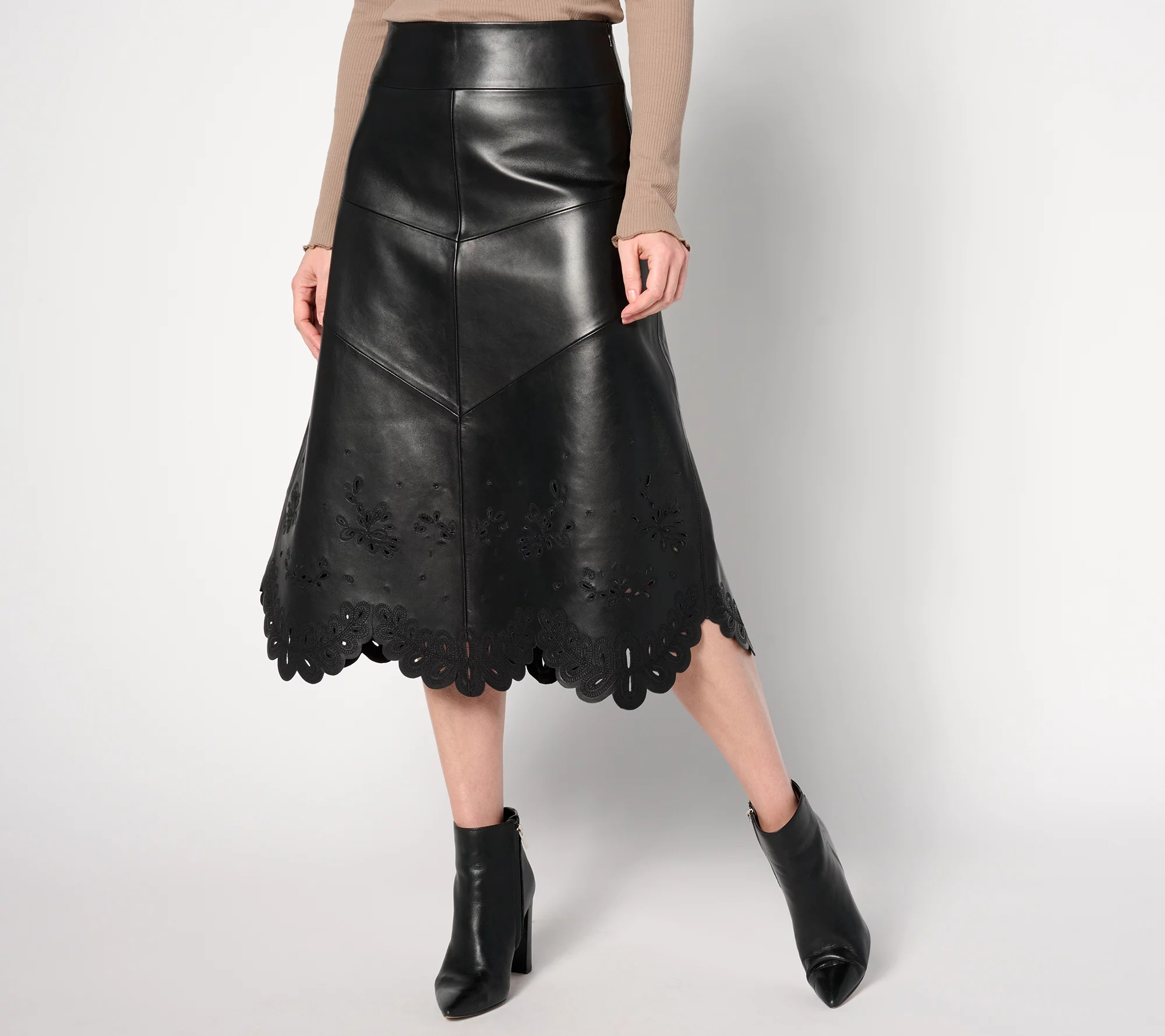 "As Is" American Leather Co. Reg Midi Skirt with Scalloped Hem