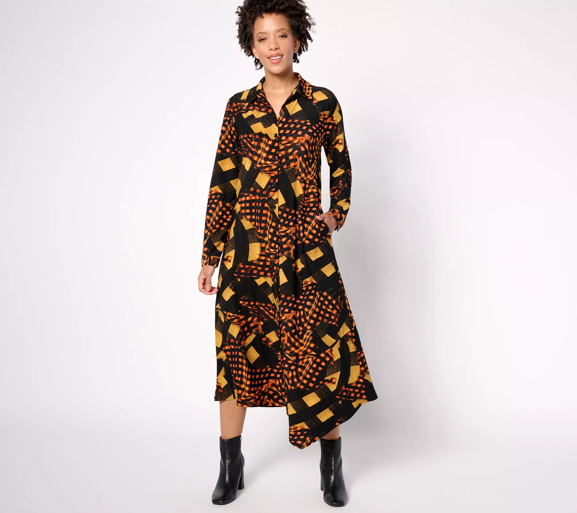 "As Is" Attitudes by Renee Reg. Como Jersey Plaid Midi Dress