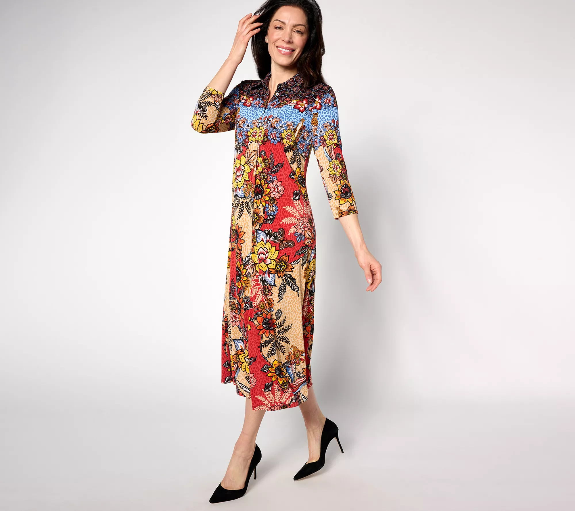 "As Is" Attitudes by Renee Regular Border Print Button Dress