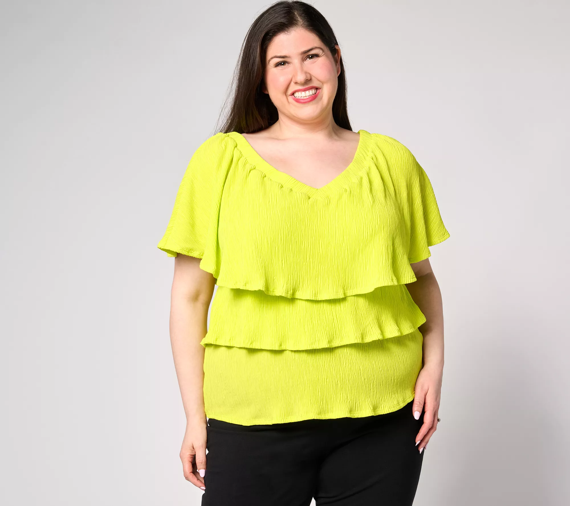 "As Is" Attitudes by Renee Crinkle Knit Ruffle Top