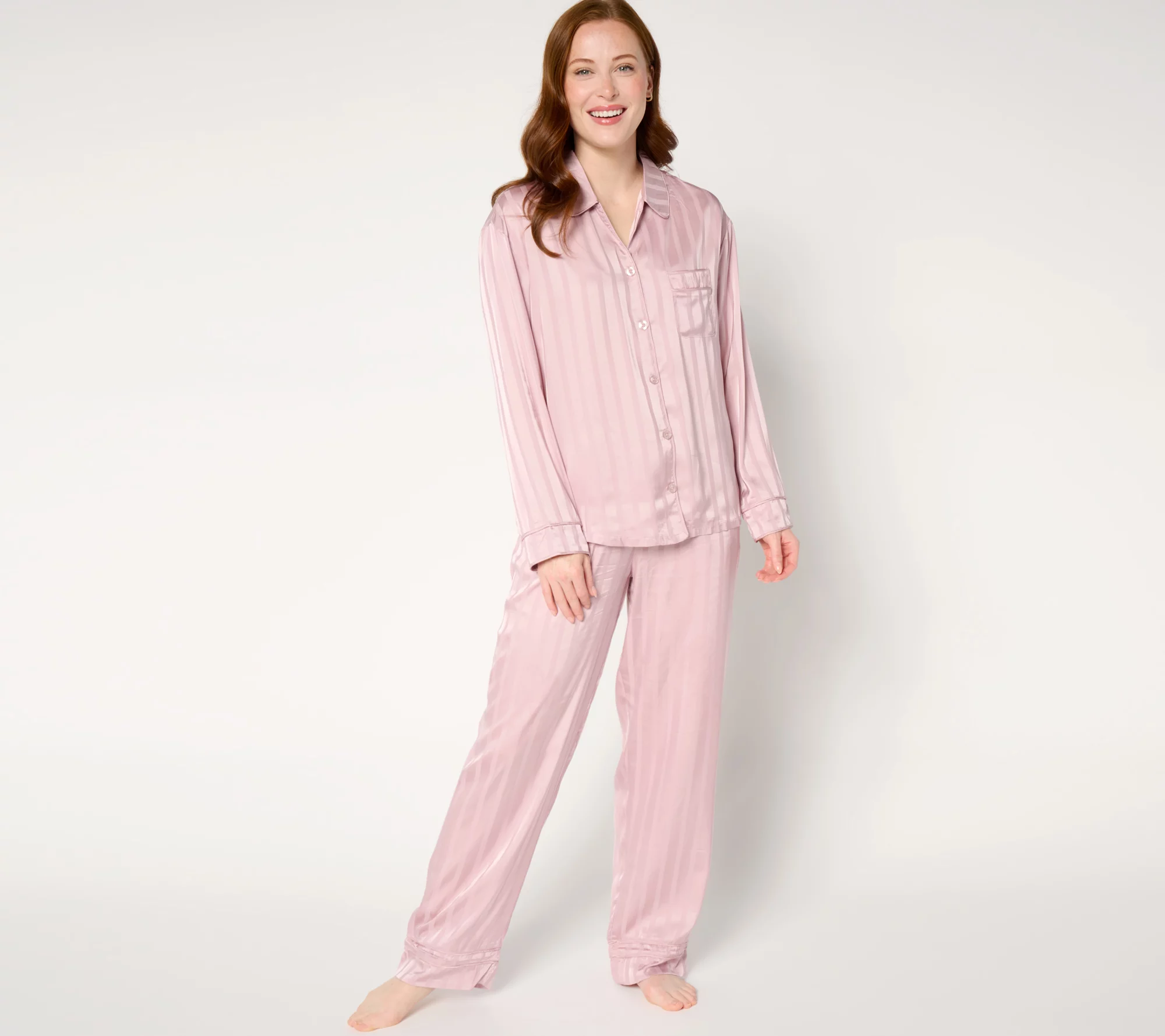 Anne Klein Satin Long-Sleeve Notch-Collar Pajama Set