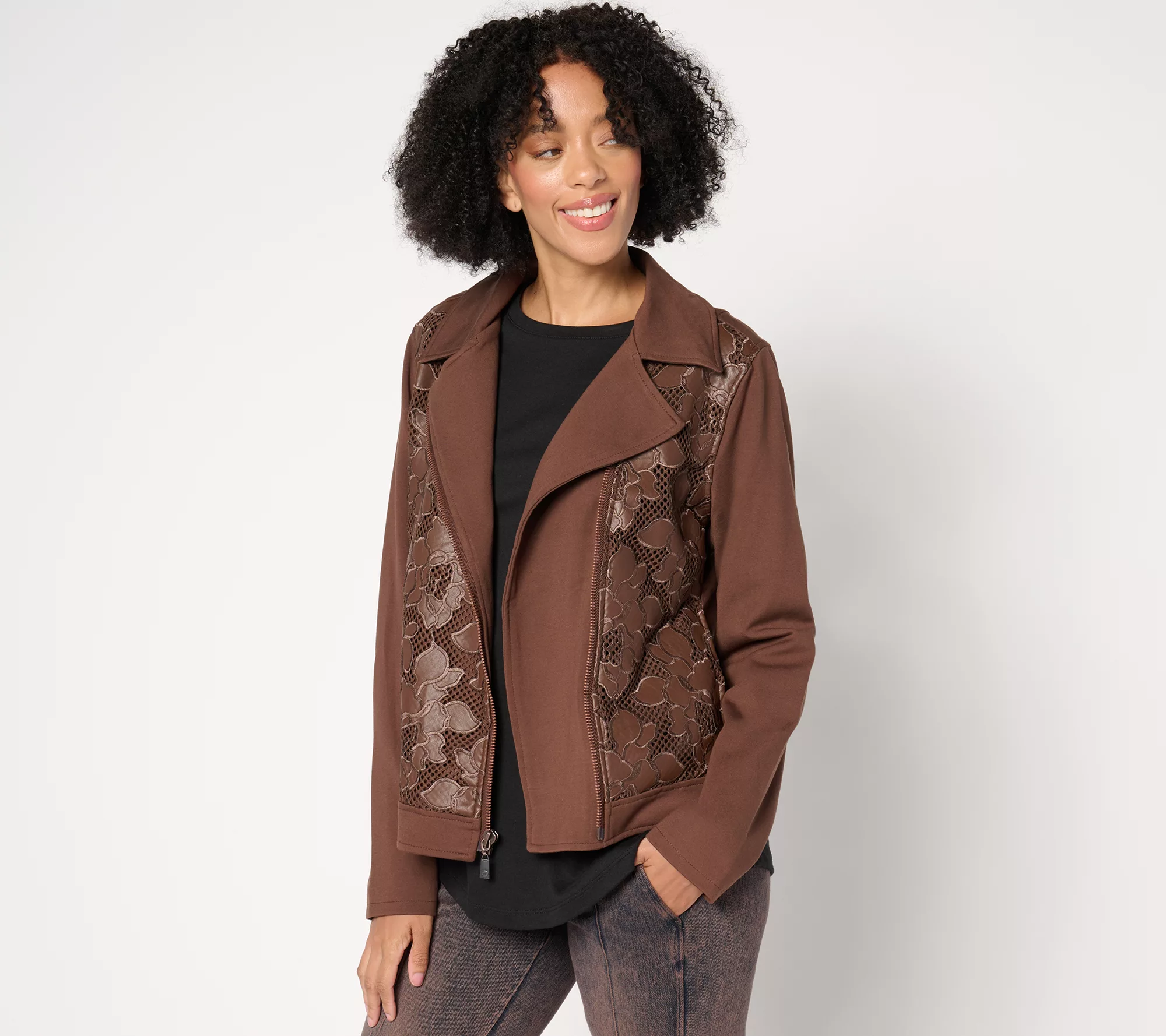 Women with Control Ponte Royal And Lace Moto Jacket