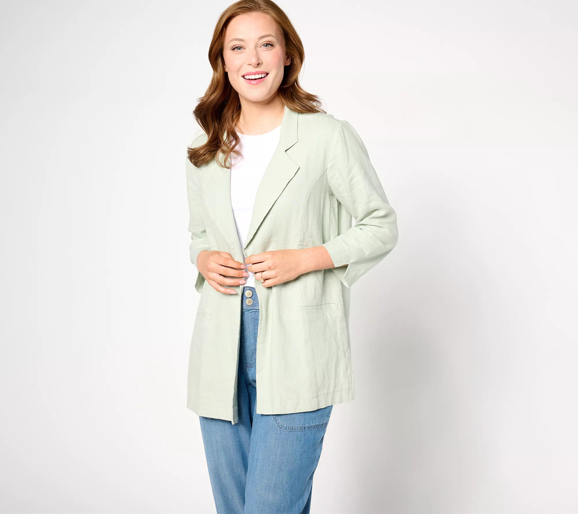 "As Is" AnyBody Petite Linen Blend Blazer with Side Slits