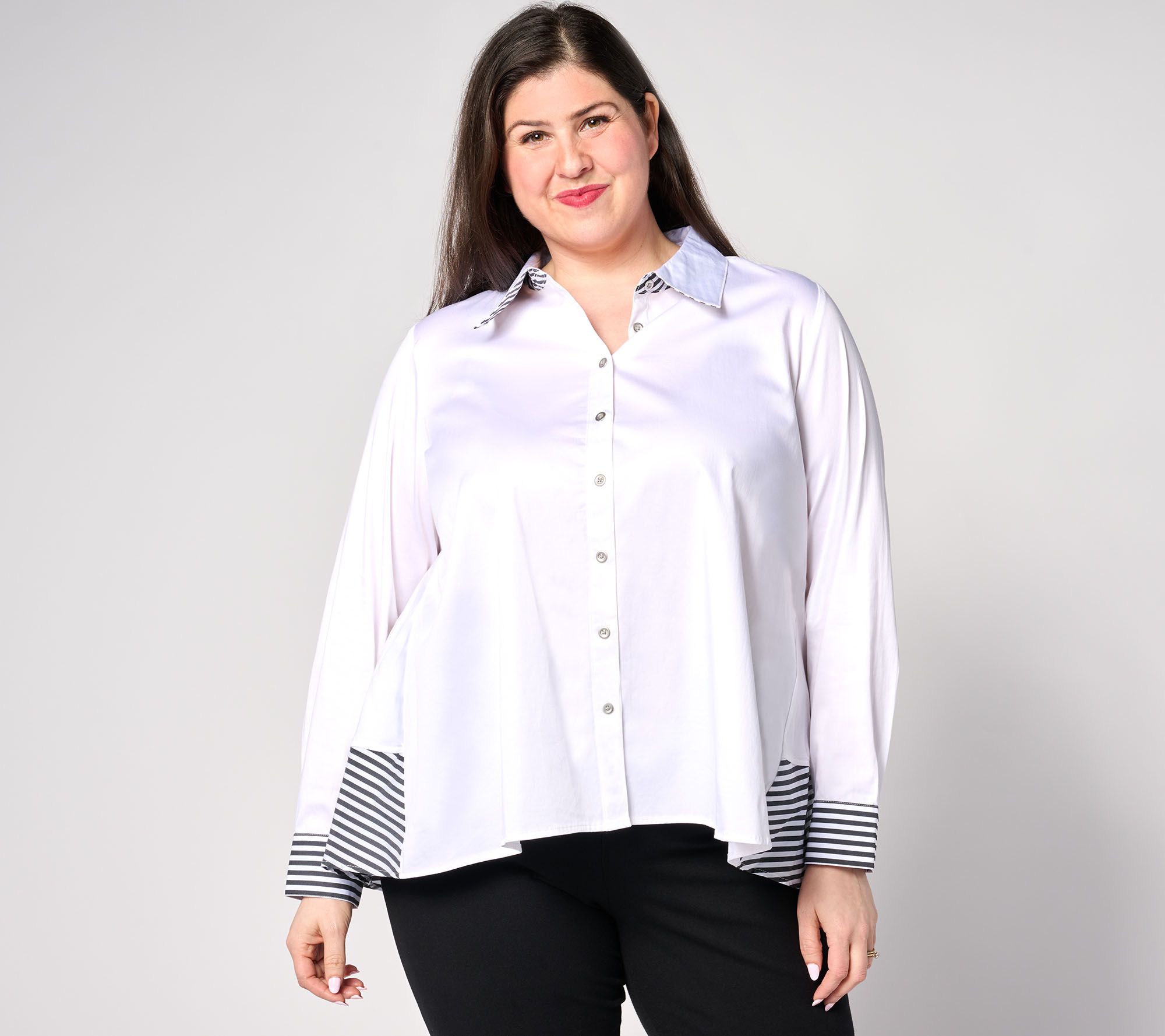 "As Is" Attitudes by Renee Button Down Shirt with Stripe Detail