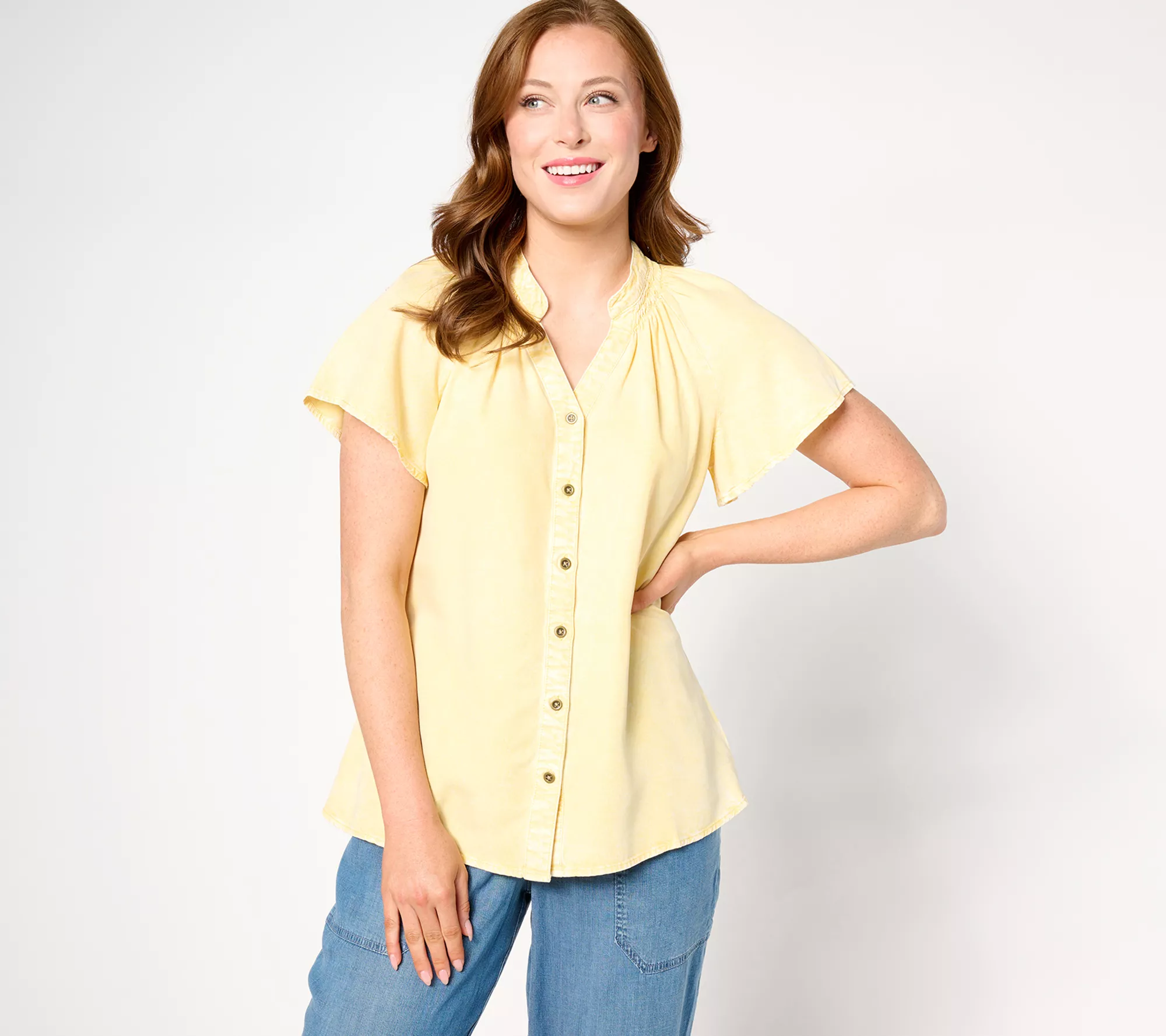 "As Is" AnyBody Tencel Acid Wash Flutter Sleeve Top