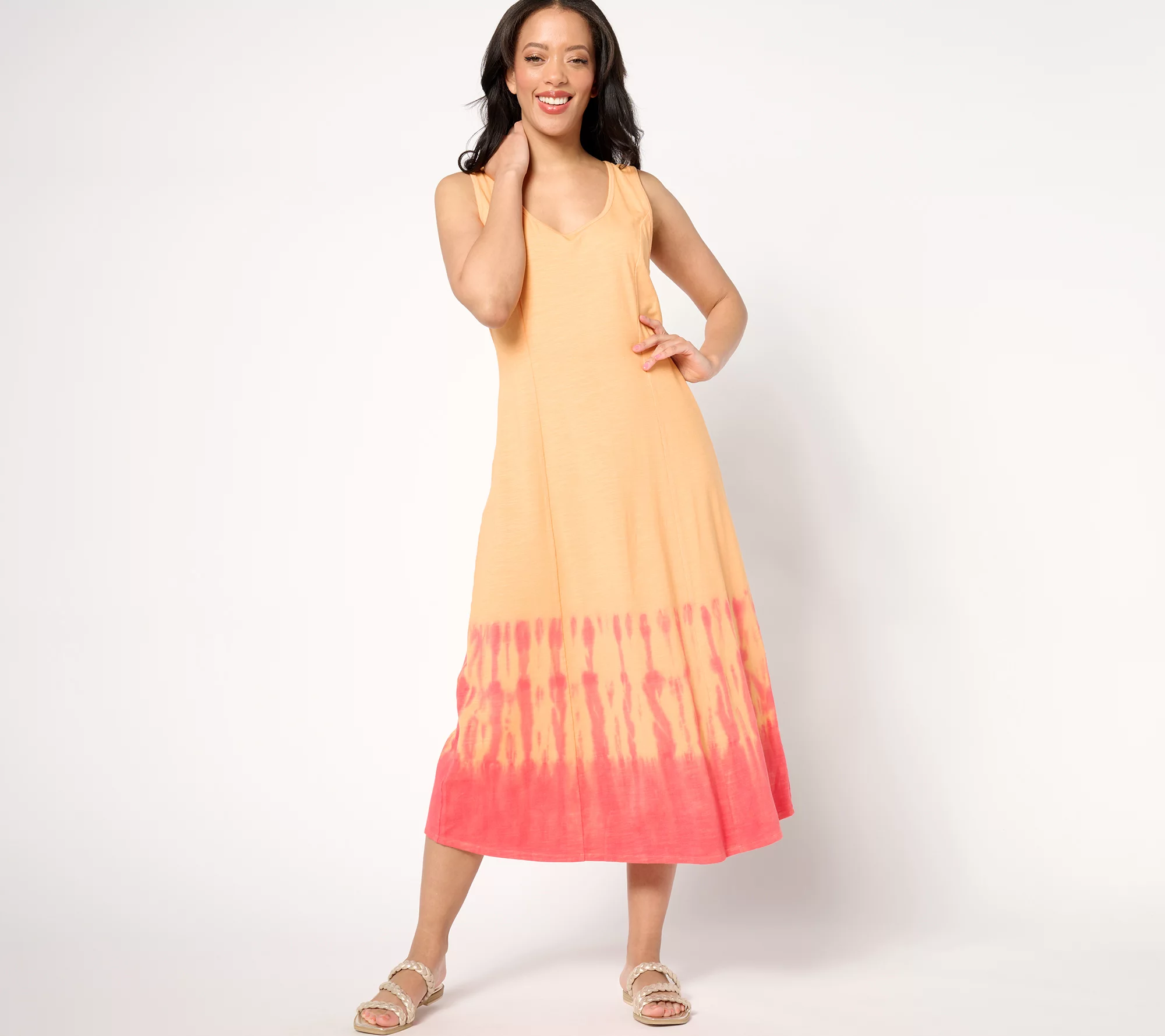 "As Is" AnyBody Petite Slub Knit Dip Dye Shibori Midi Dress