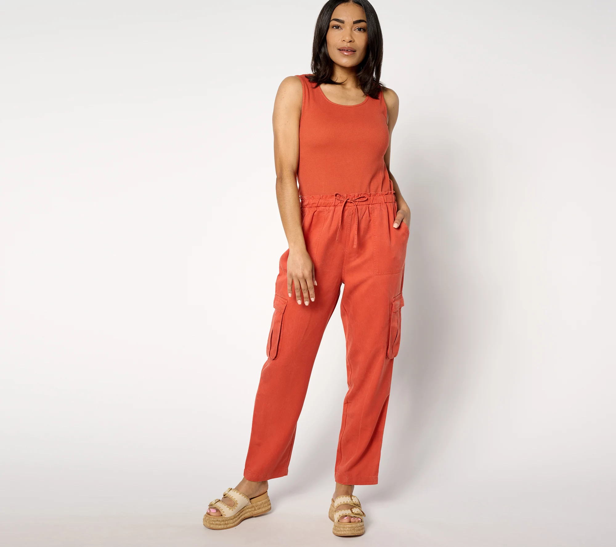 "As Is" AnyBody Regular Mixed Media Cargo Jumpsuit