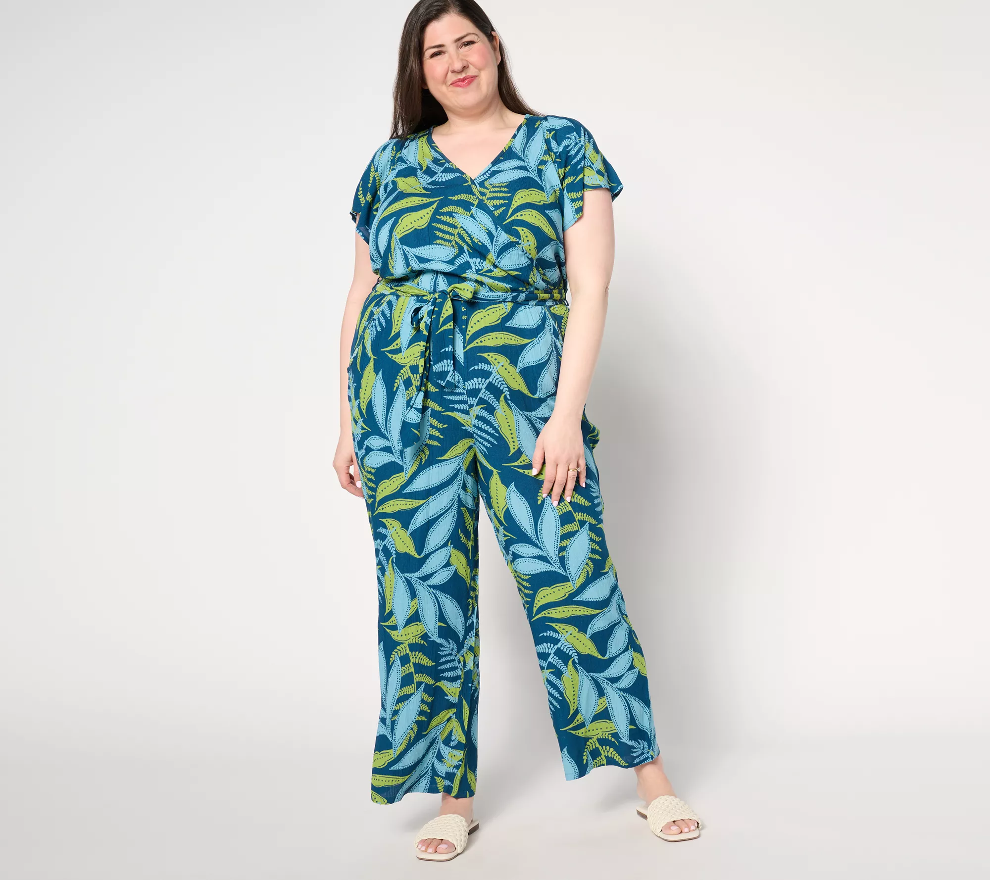 "As Is" AnyBody Regular Wide Leg Faux Wrap Vacation Jumpsuit