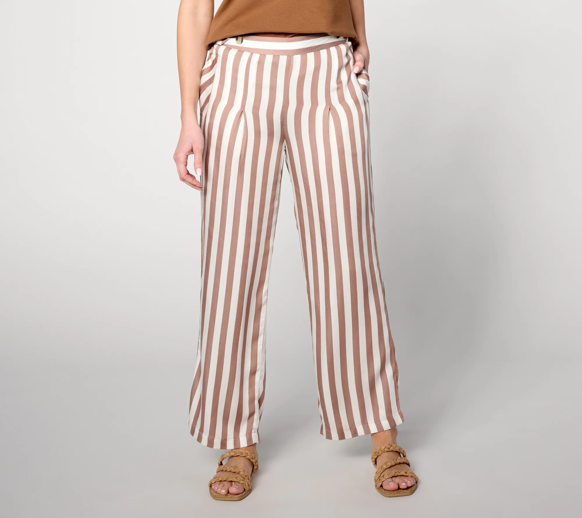 "As Is" AnyBody Regular Woven Ankle Pants with Button Tab Waist Detail