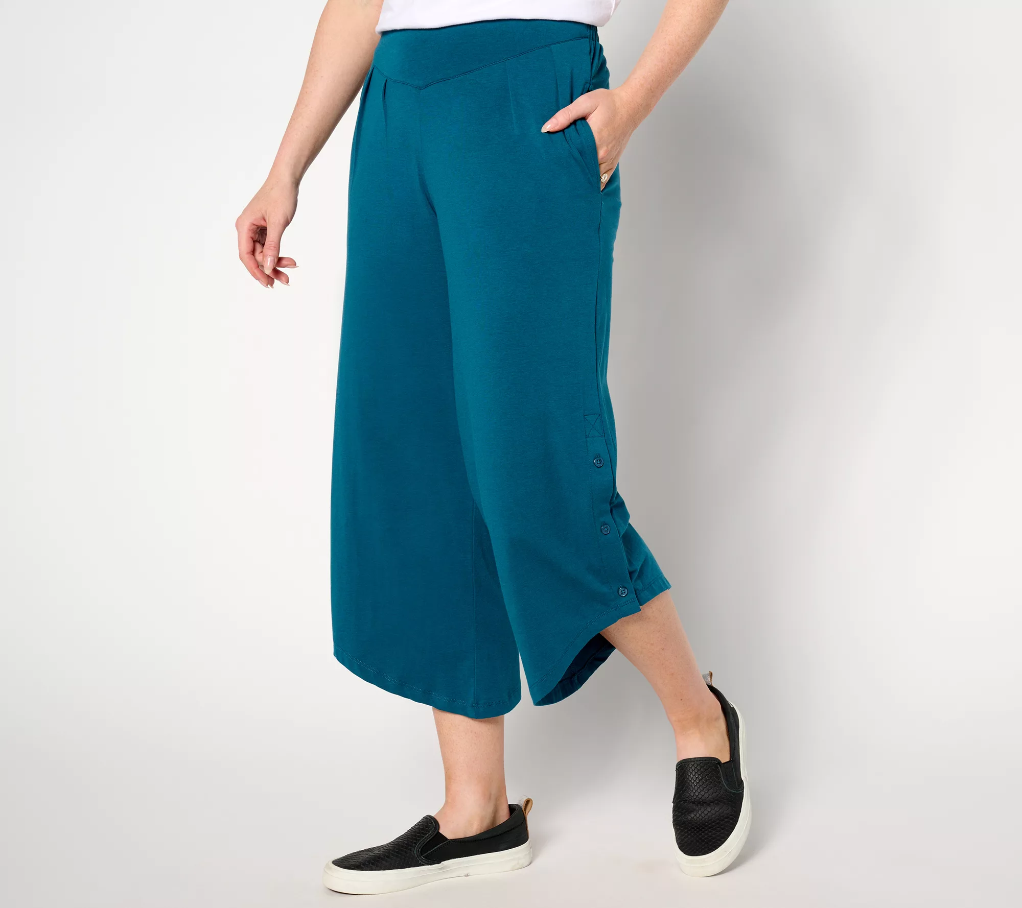 "As Is" AnyBody Lounge Petite Cozy Knit Pleated Wide Leg Pant