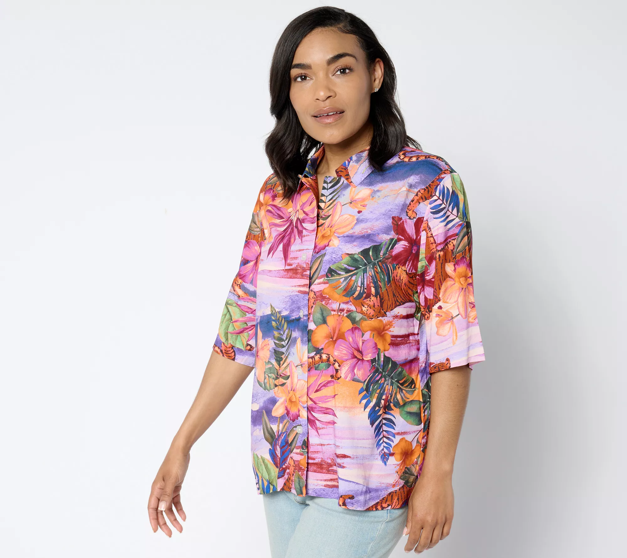 "As Is" Attitudes by Renee Printed Woven Cabana Shirt