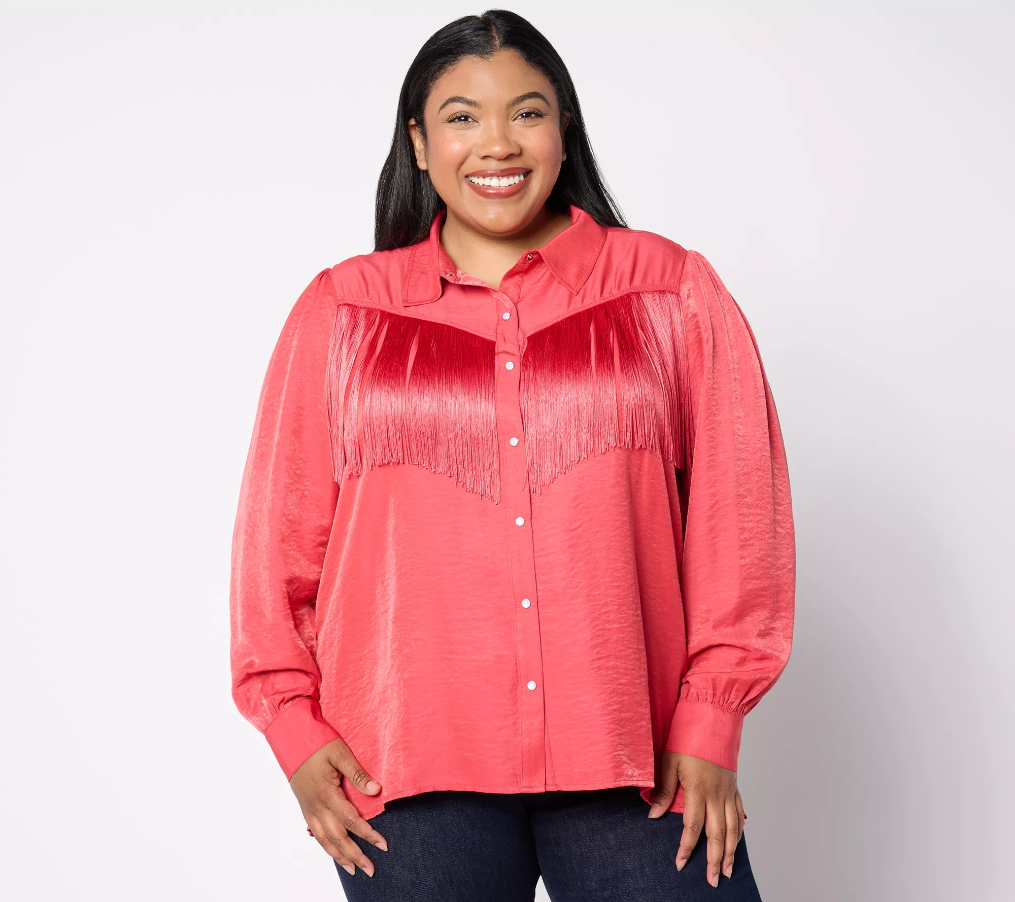 "As Is" American West Button Front Fringe Blouse