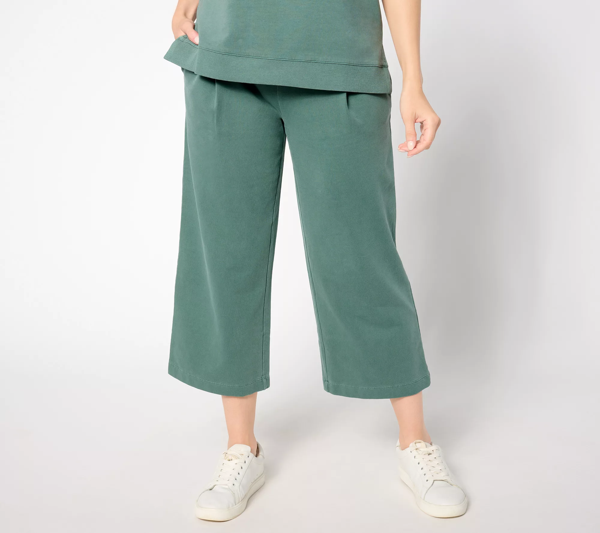 "As Is" AnyBody Regular Washed French Terry Cropped Wide Leg Pant