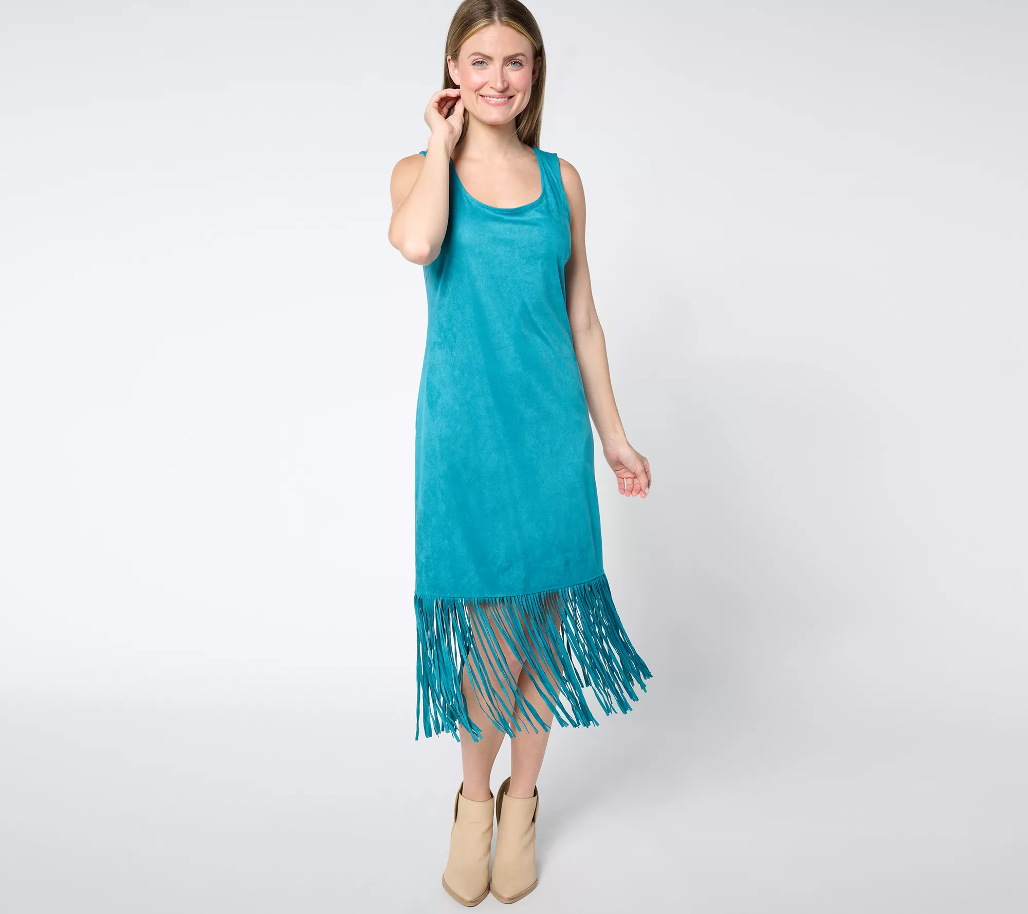 "As Is" American West Faux Suede Dress with Fringe