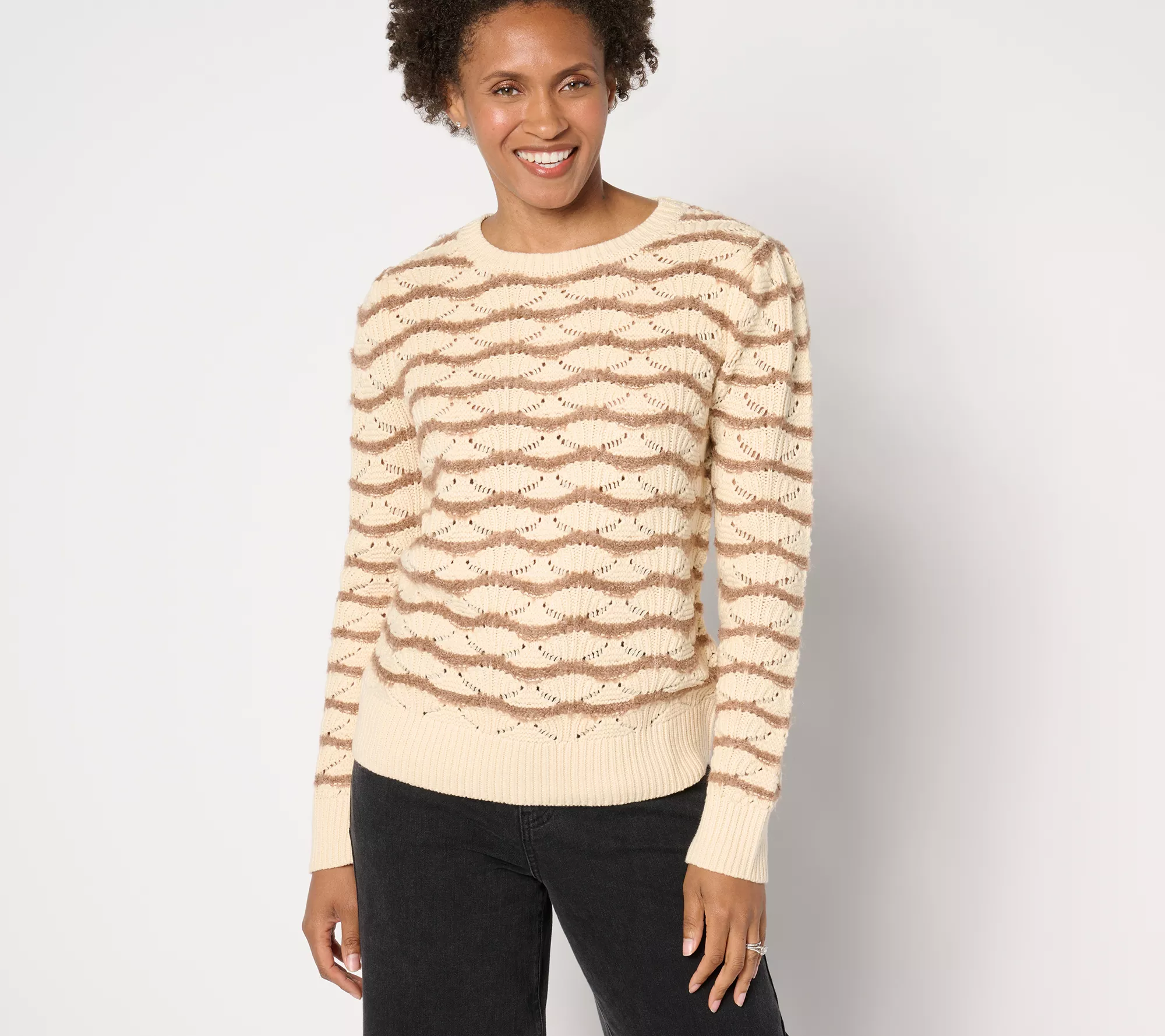 "As Is" AnyBody Textured Pointelle Puff Sleeve Sweater