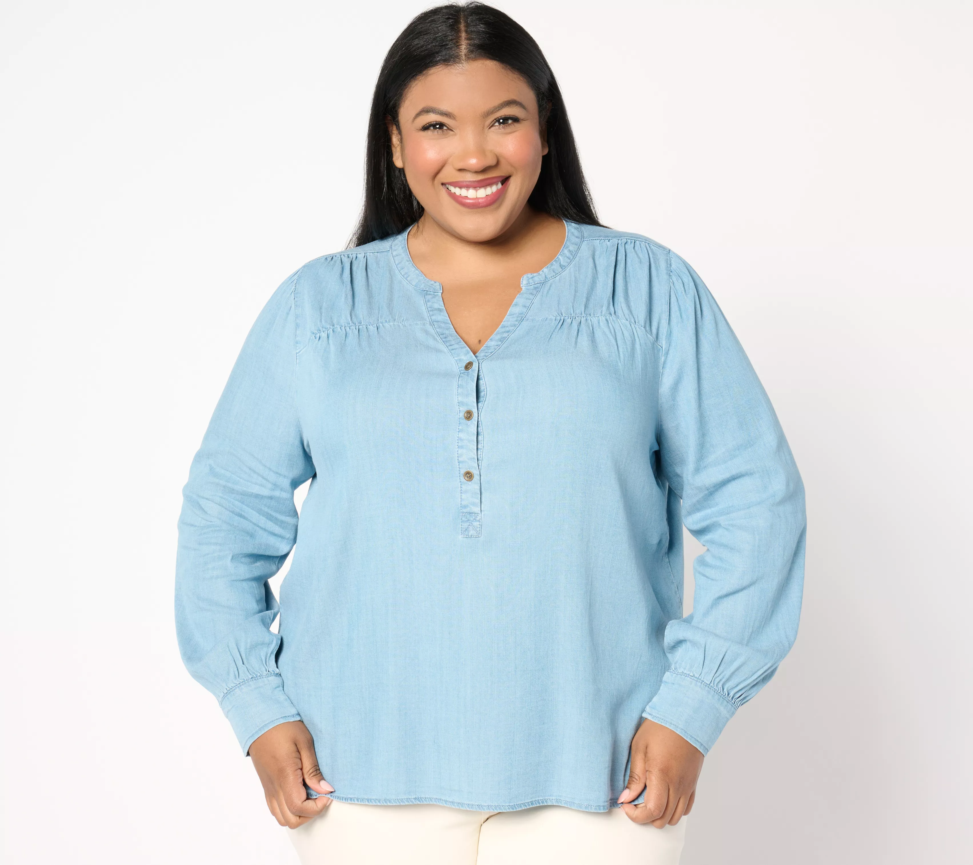 "As Is" AnyBody Drapey Denim Henley Top