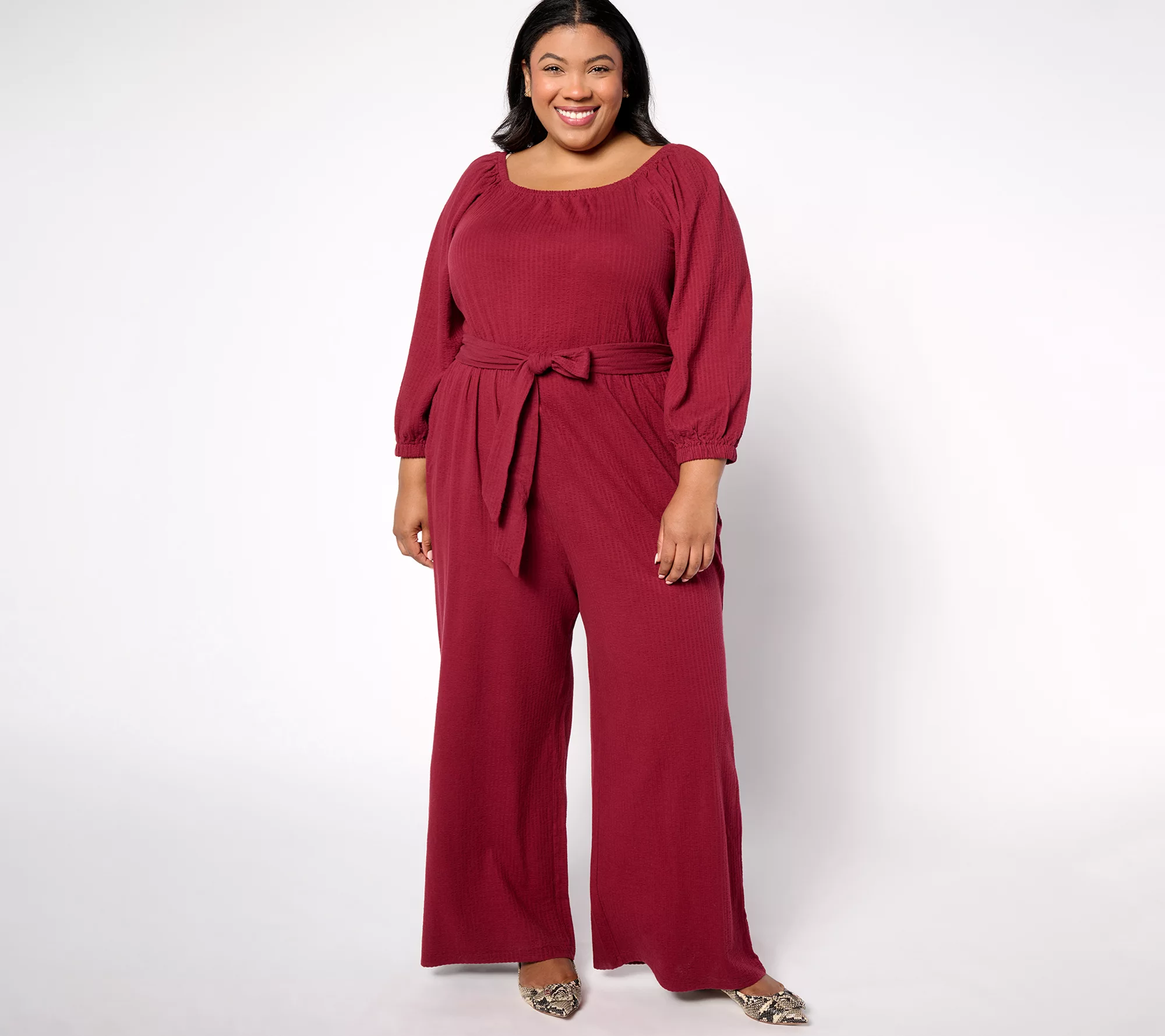 "As Is" AnyBody Regular DayDreamer Knit Tie Waist Jumpsuit