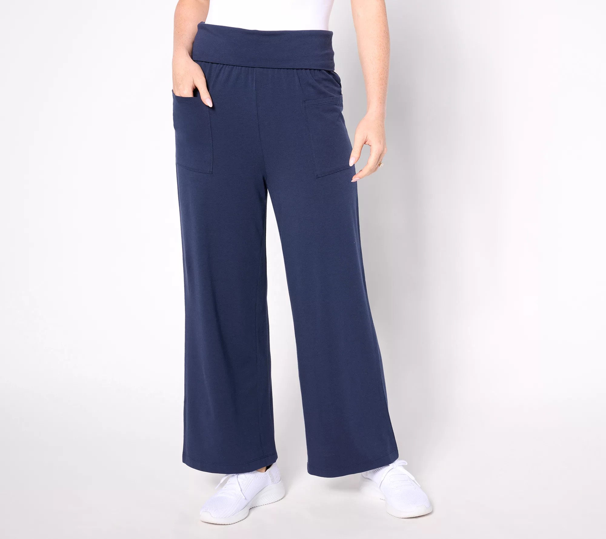 "As Is" AnyBody Regular Cozy Knit Wide Leg Pant with Foldover Waist