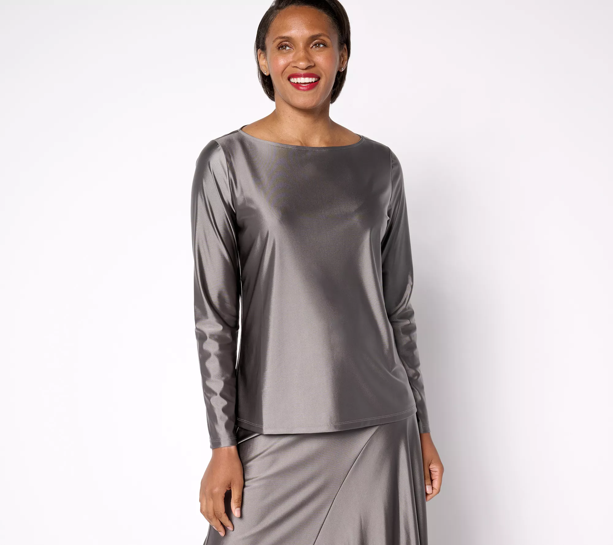 "As Is" Attitudes by Renee Fluid Satin Boat Neck Top