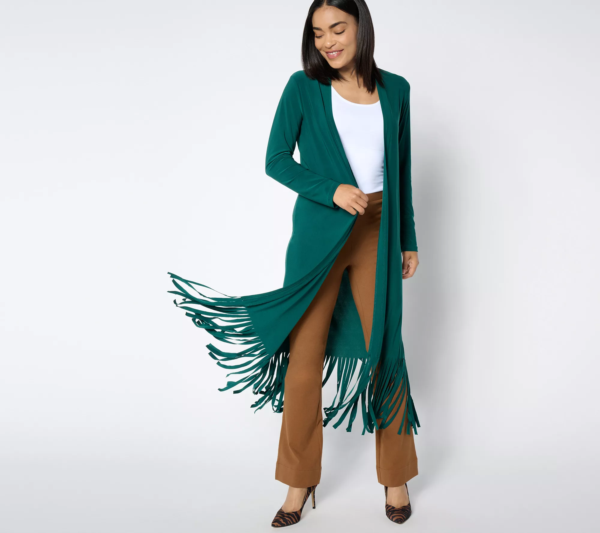 "As Is" Attitudes by Renee Petite Como Jersey Fringe Duster