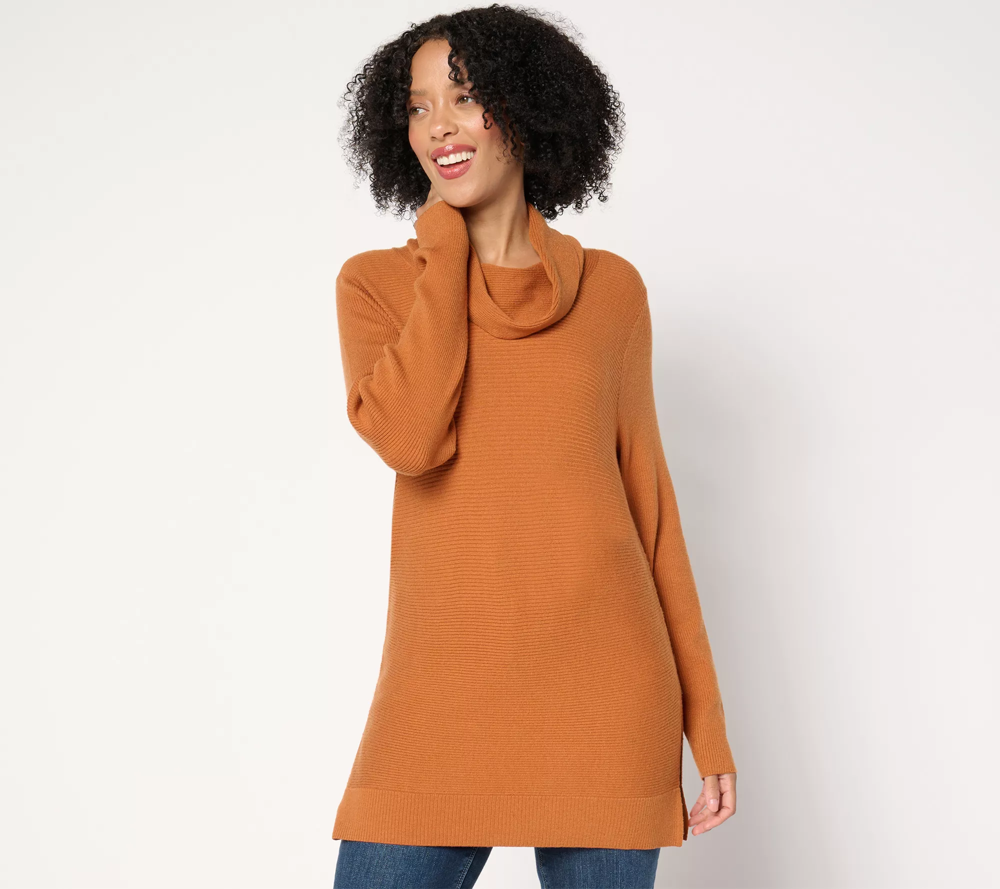 "As Is" AnyBody Brushed Rib Cowl Neck Sweater Cut Out Hem