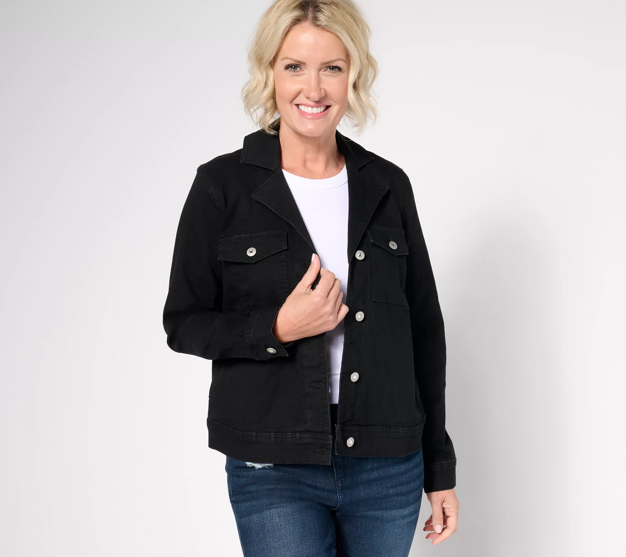 "As Is" Denim & Co. Adaptive Black Classic Denim Jacket with Pockets