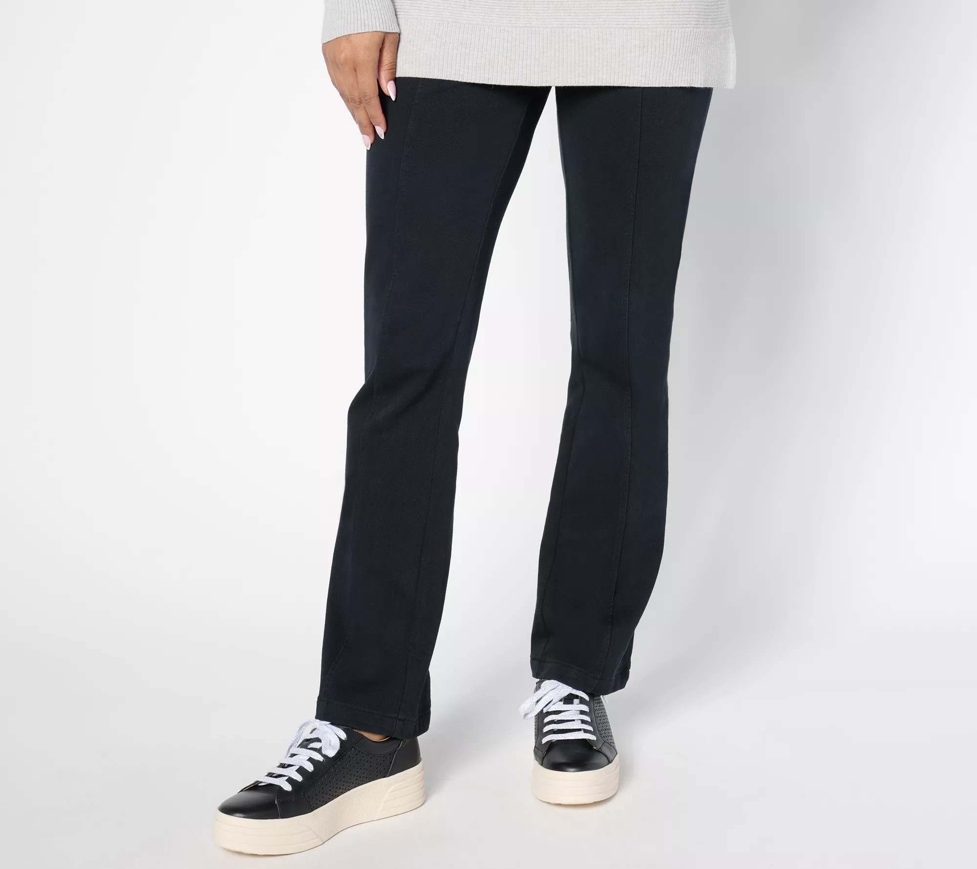 "As Is" AnyBody Petite Stretch Knit Twill Kick Flare Pants with Pintuck