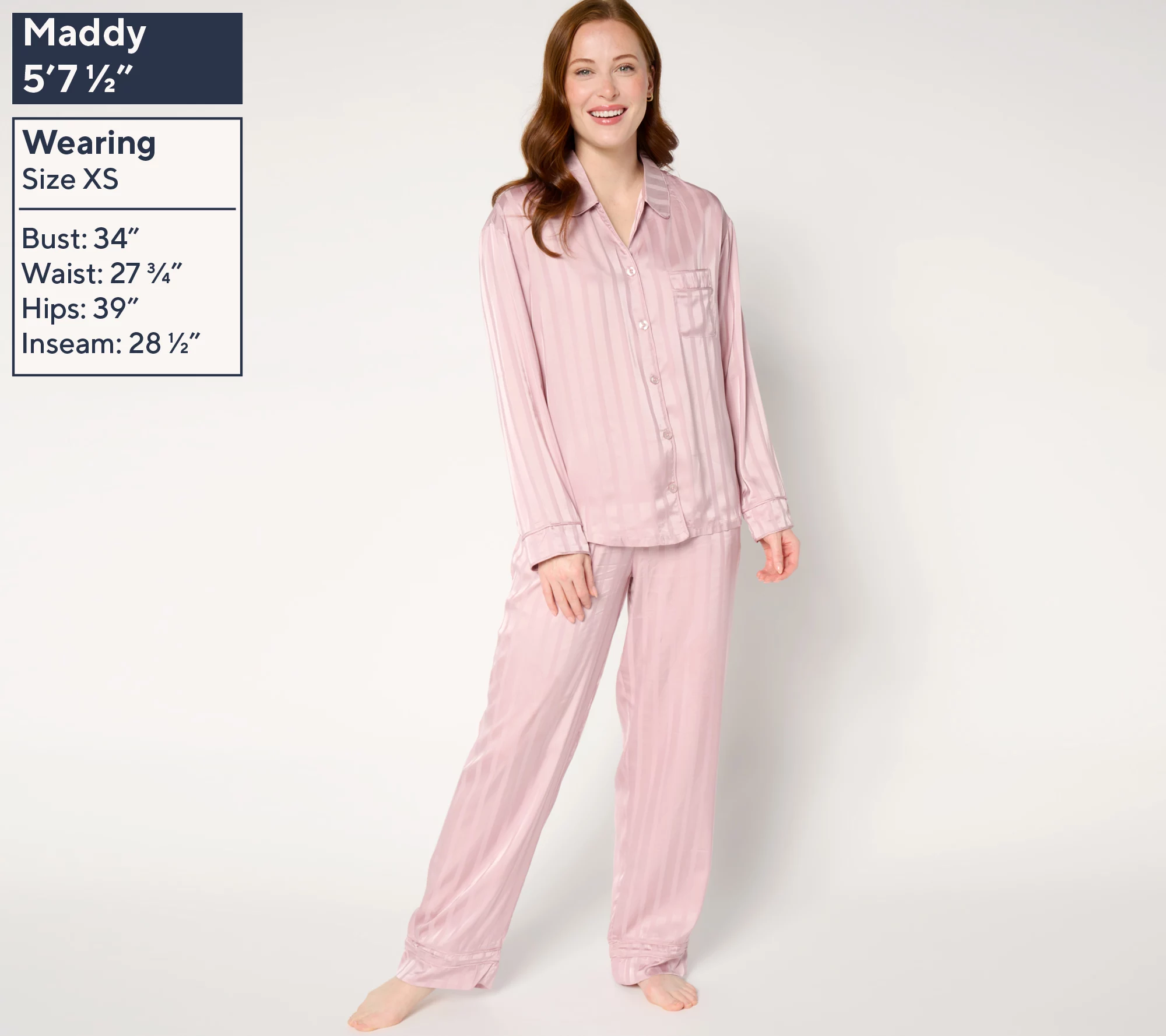 "As Is" Anne Klein Satin Long Sleeve Notch Collar Pajama Set