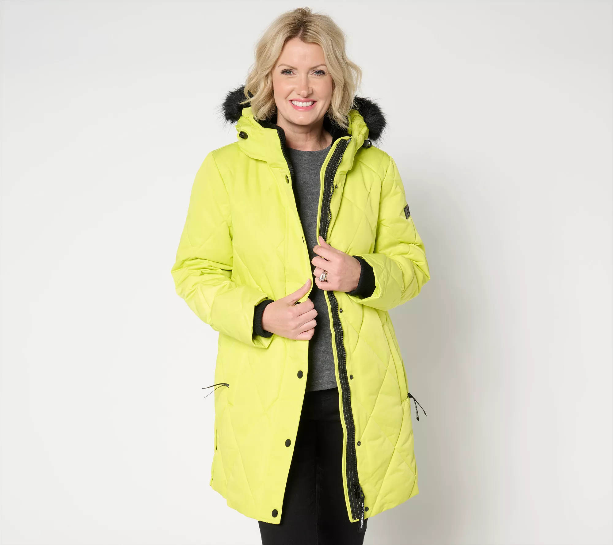 "As Is" Arctic Expedition Diamond Quilted Parka with Removable Hood