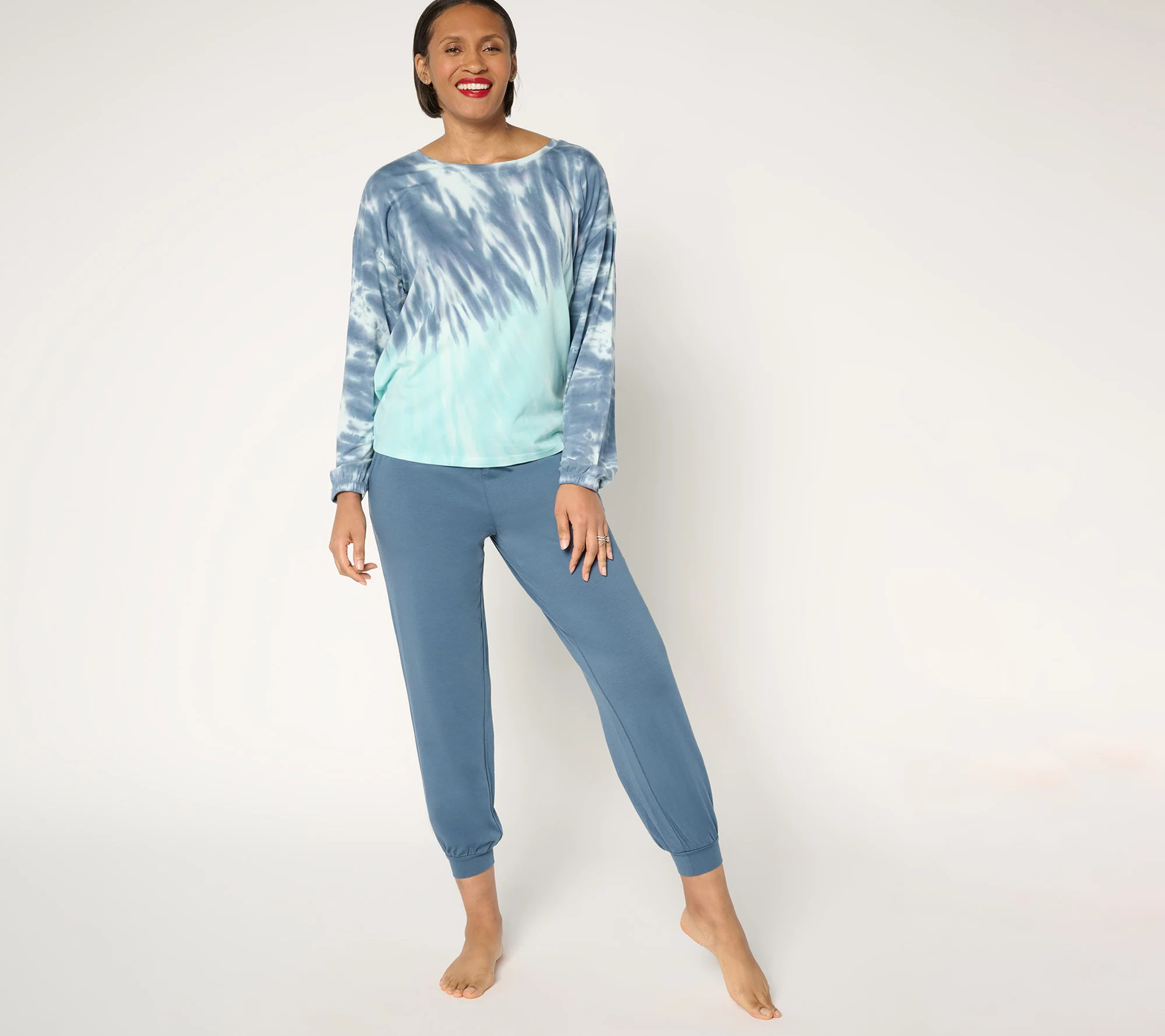 "As Is" AnyBody Petite Cozy Knit Tie Dye Top and Jogger Set