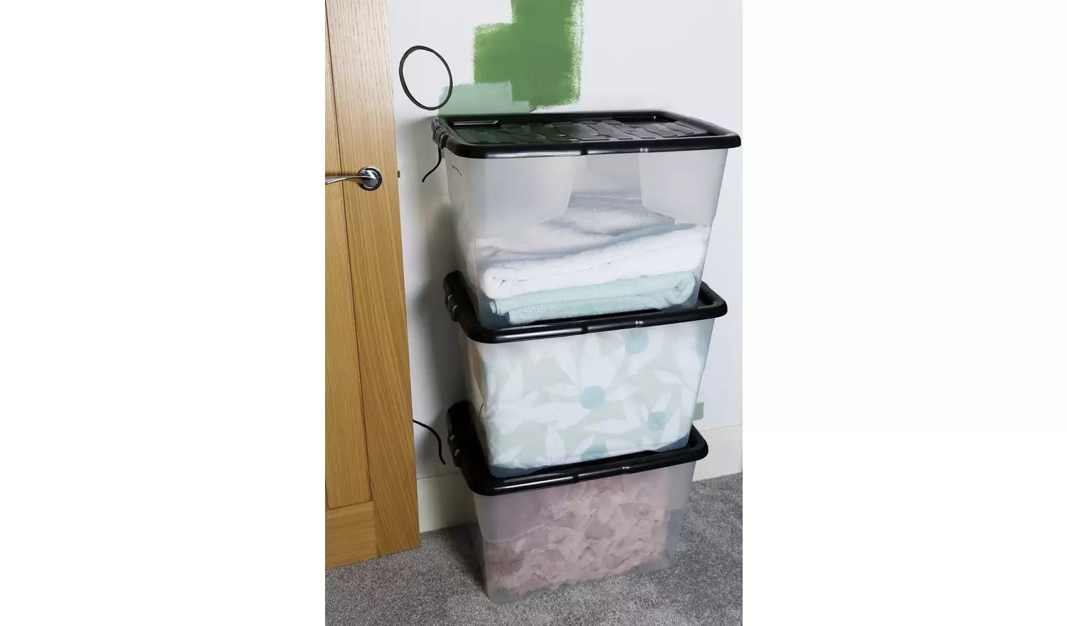 Strata Curve 3 x 65L Plastic Storage Boxes with Lid - Clear