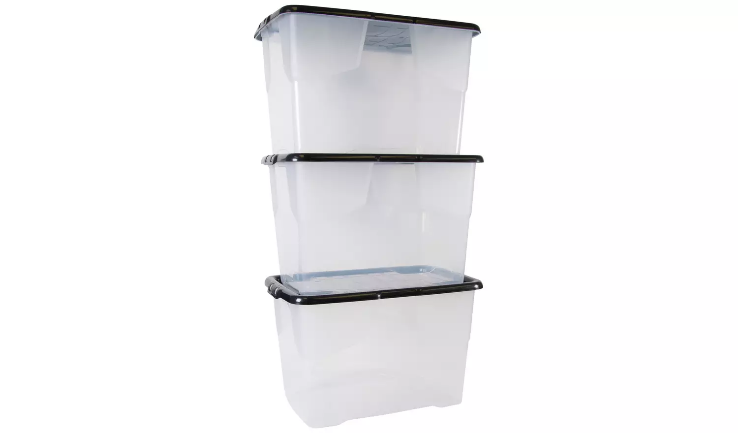 Strata Curve 3 x 65L Plastic Storage Boxes with Lid - Clear