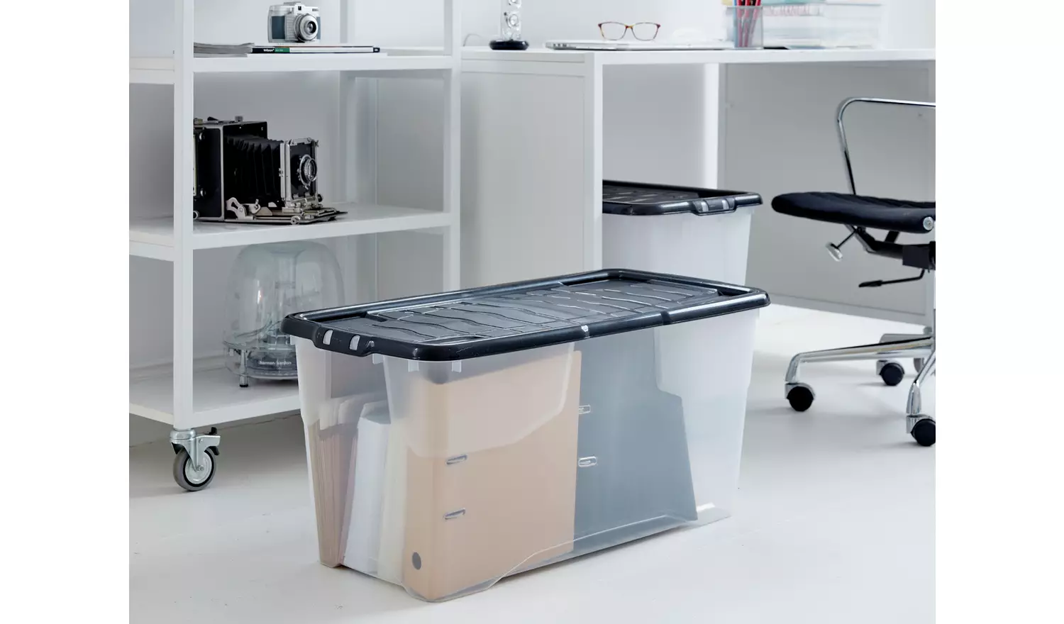 Strata Curve 3 x 65L Plastic Storage Boxes with Lid - Clear