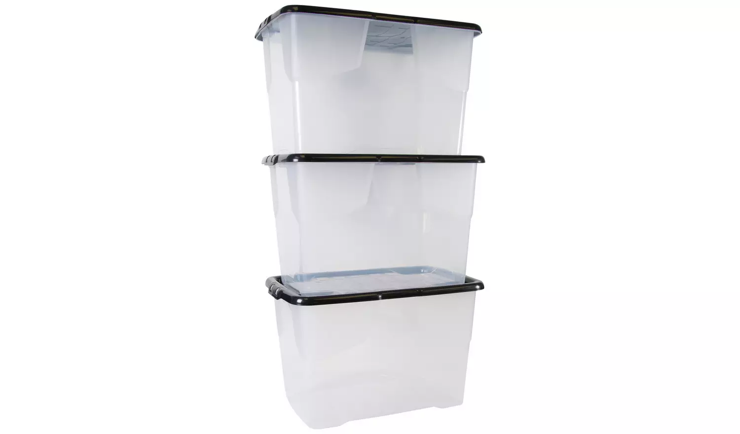 Strata Curve 3 x 65L Plastic Storage Boxes with Lid - Clear