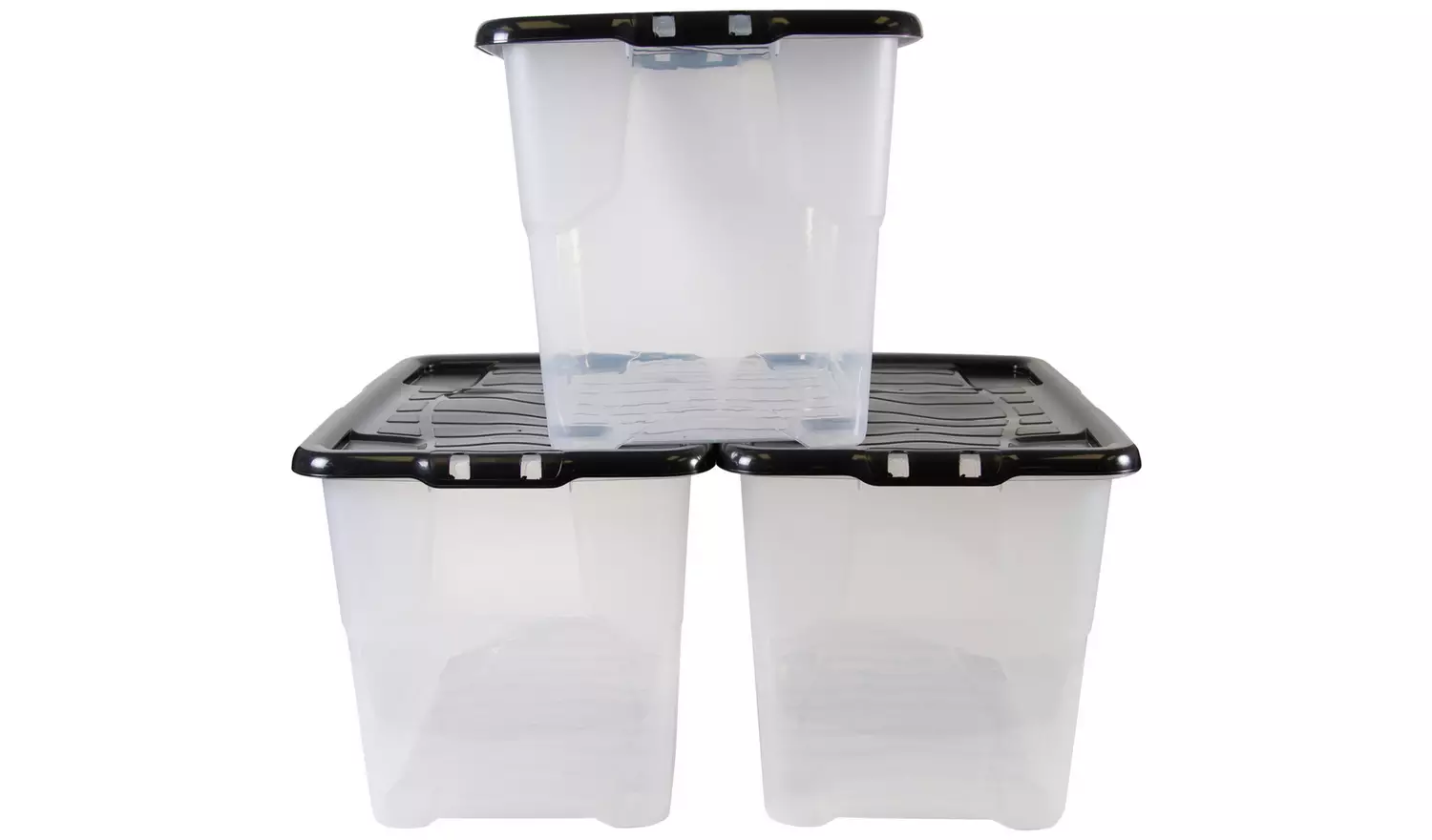 Strata Curve 3 x 65L Plastic Storage Boxes with Lid - Clear