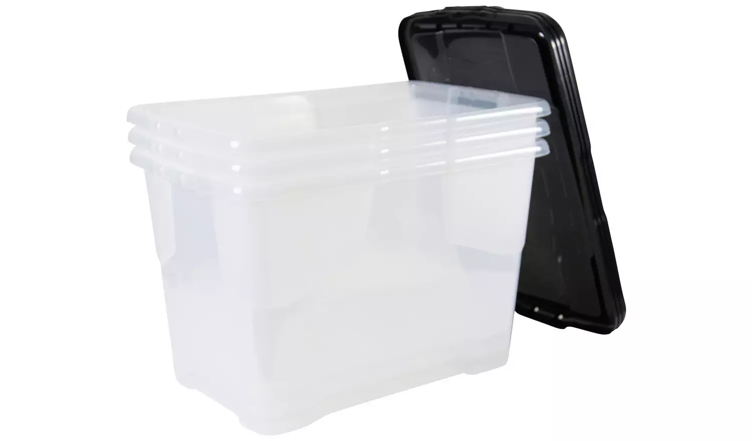 Strata Curve 3 x 65L Plastic Storage Boxes with Lid - Clear