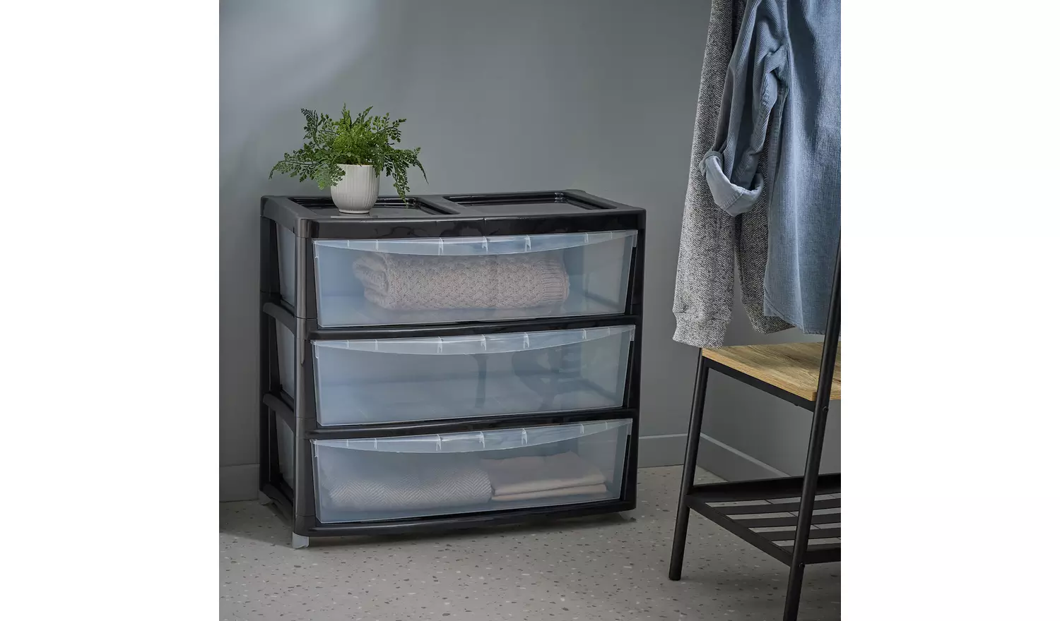 Argos Home 3 Drawer Extra Wide Gloss Plastic Drawers - Black