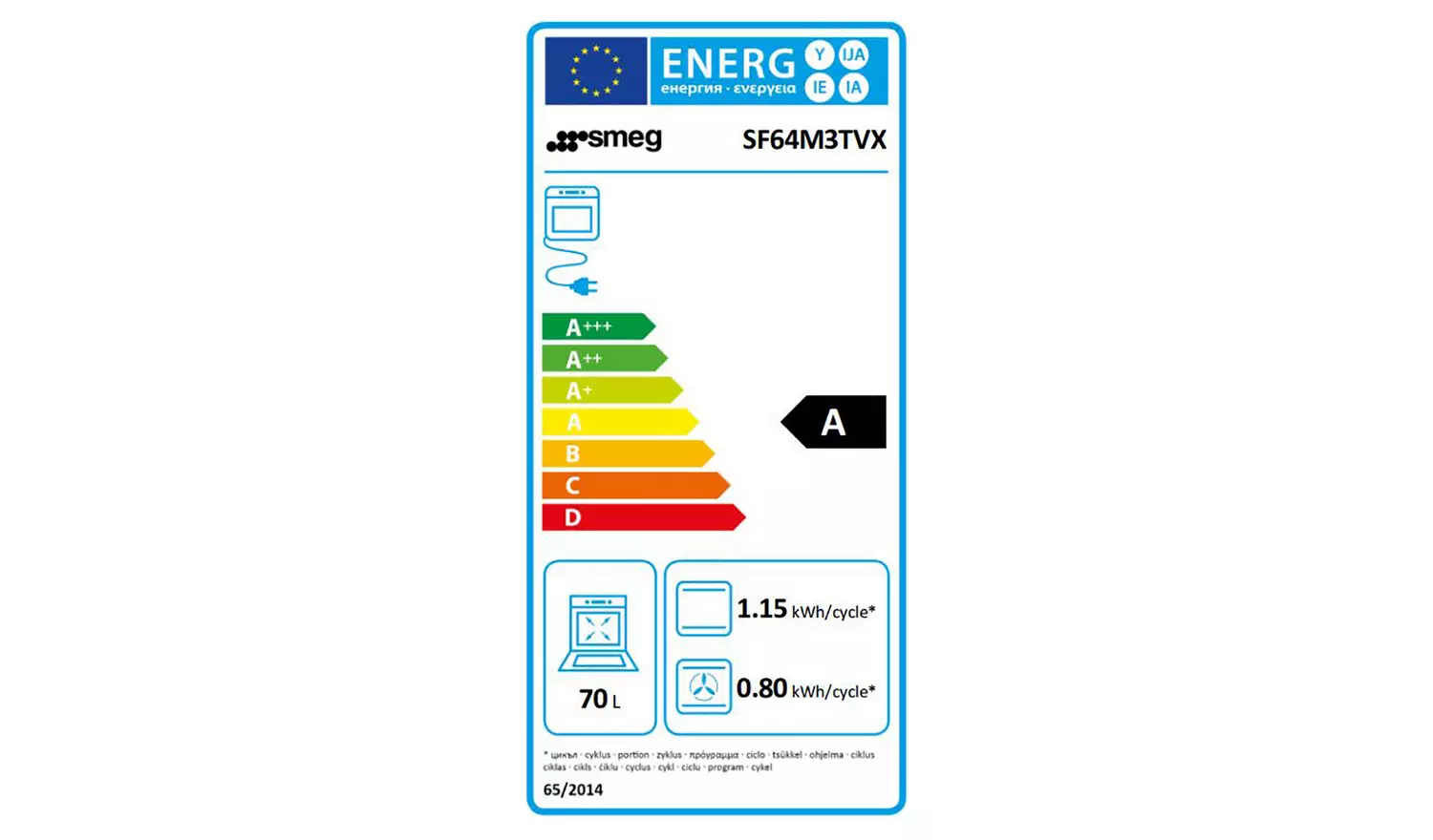 Smeg Cucina SF64M3TVX Built In Single Electric Oven -S/Steel