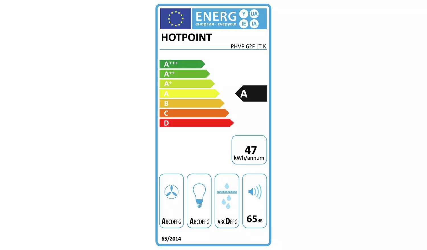 Hotpoint PHVP62FLTK 60cm Chimney Cooker Hood - Black