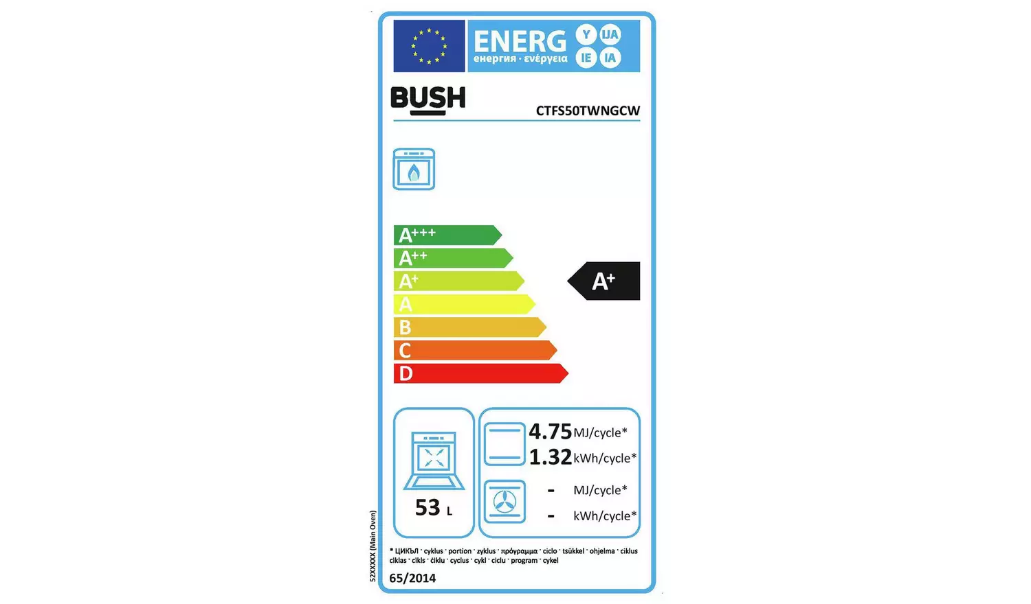Bush CTFS50TWNGCW 50cm Twin Cavity Gas Cooker - White